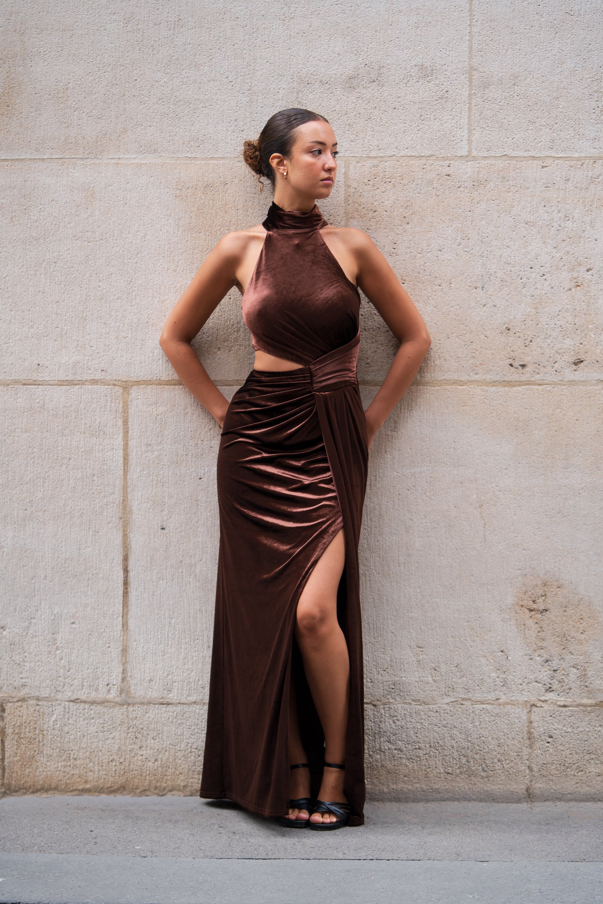 Robe de soirée/cocktail en velour glamour - CAMBERRA