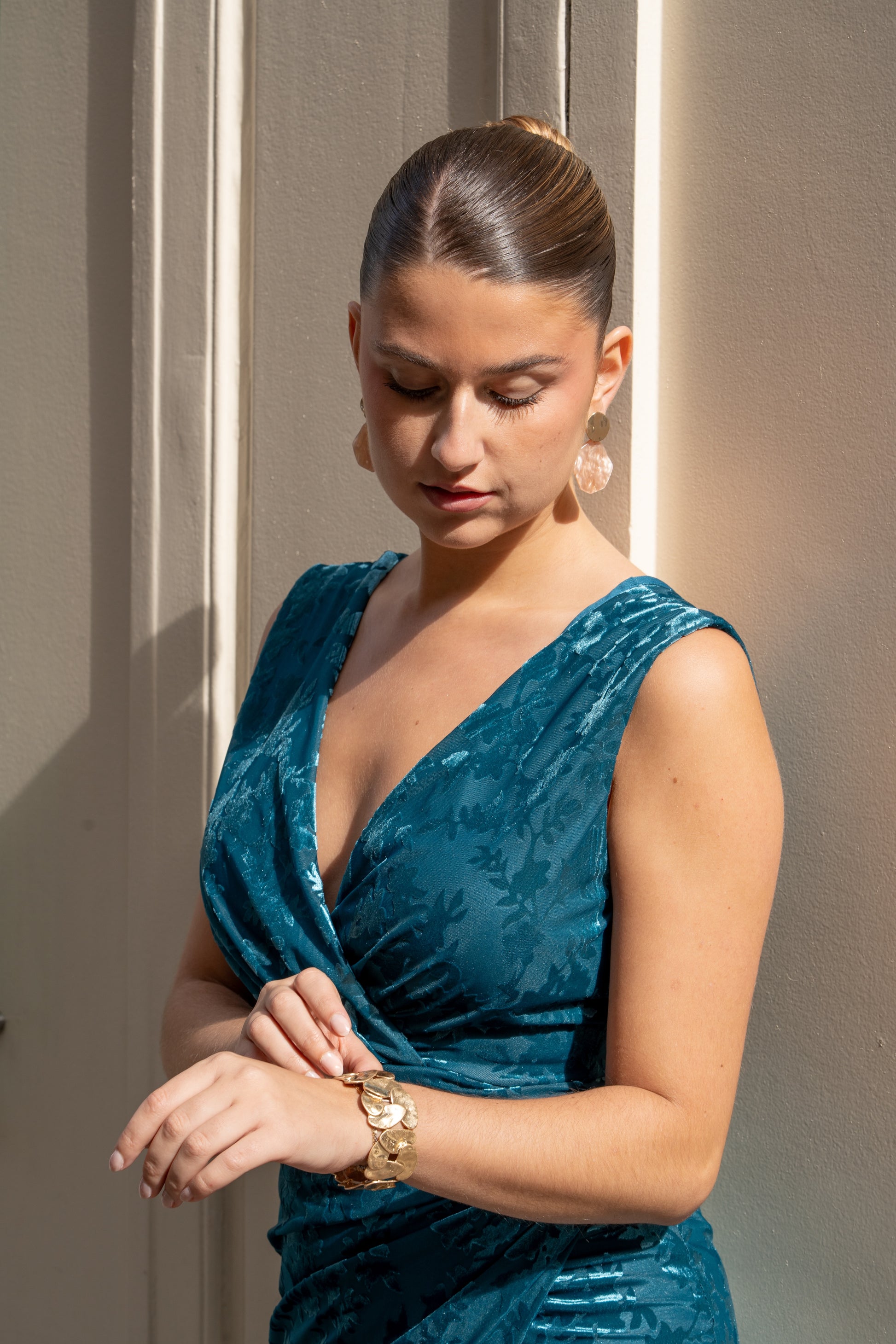 Robe en velour avec motifs de cocktails/soirée sans manche - FALIRAKI