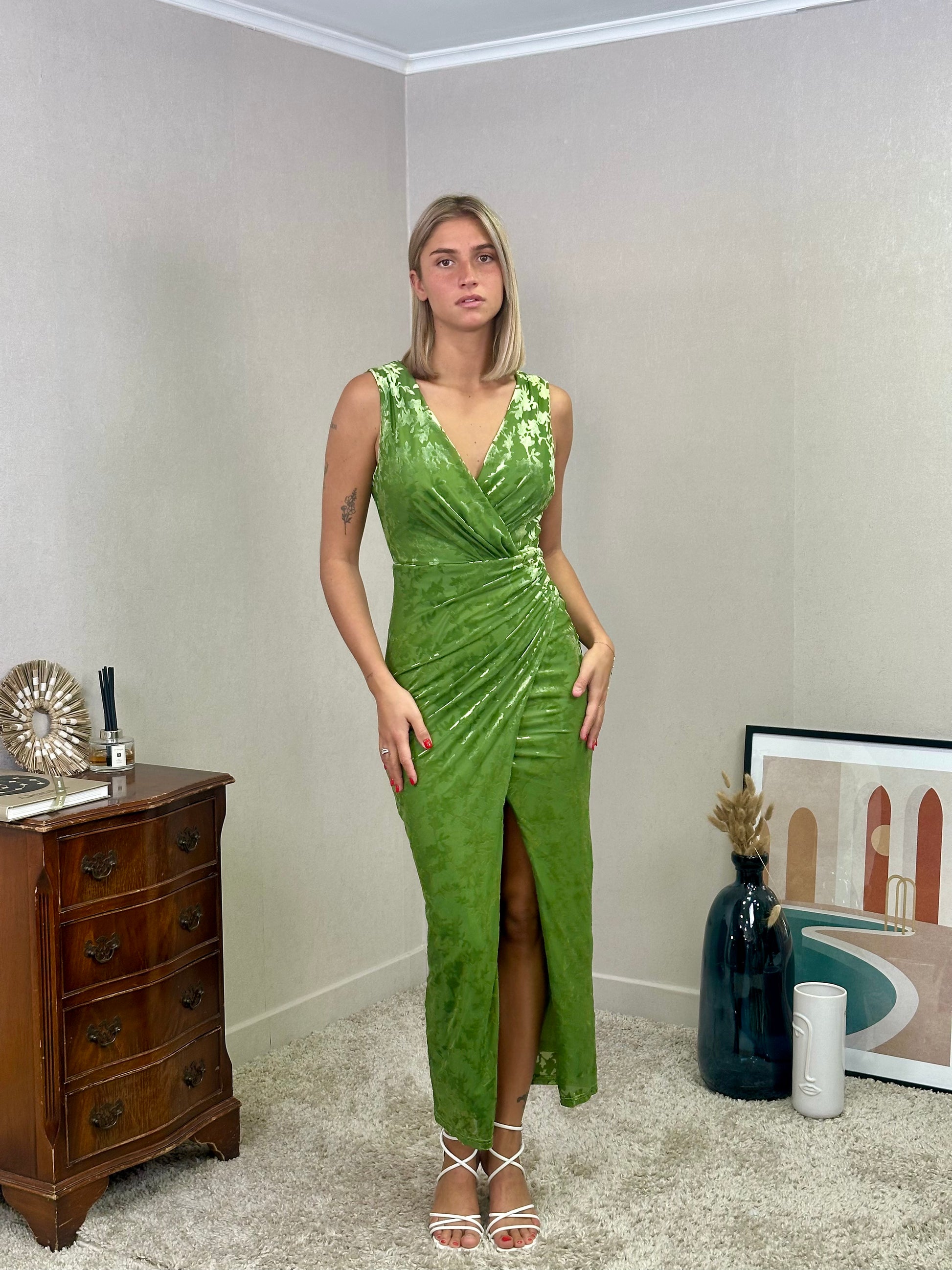 Robe en velour avec motifs de cocktails/soirée sans manche - FALIRAKI