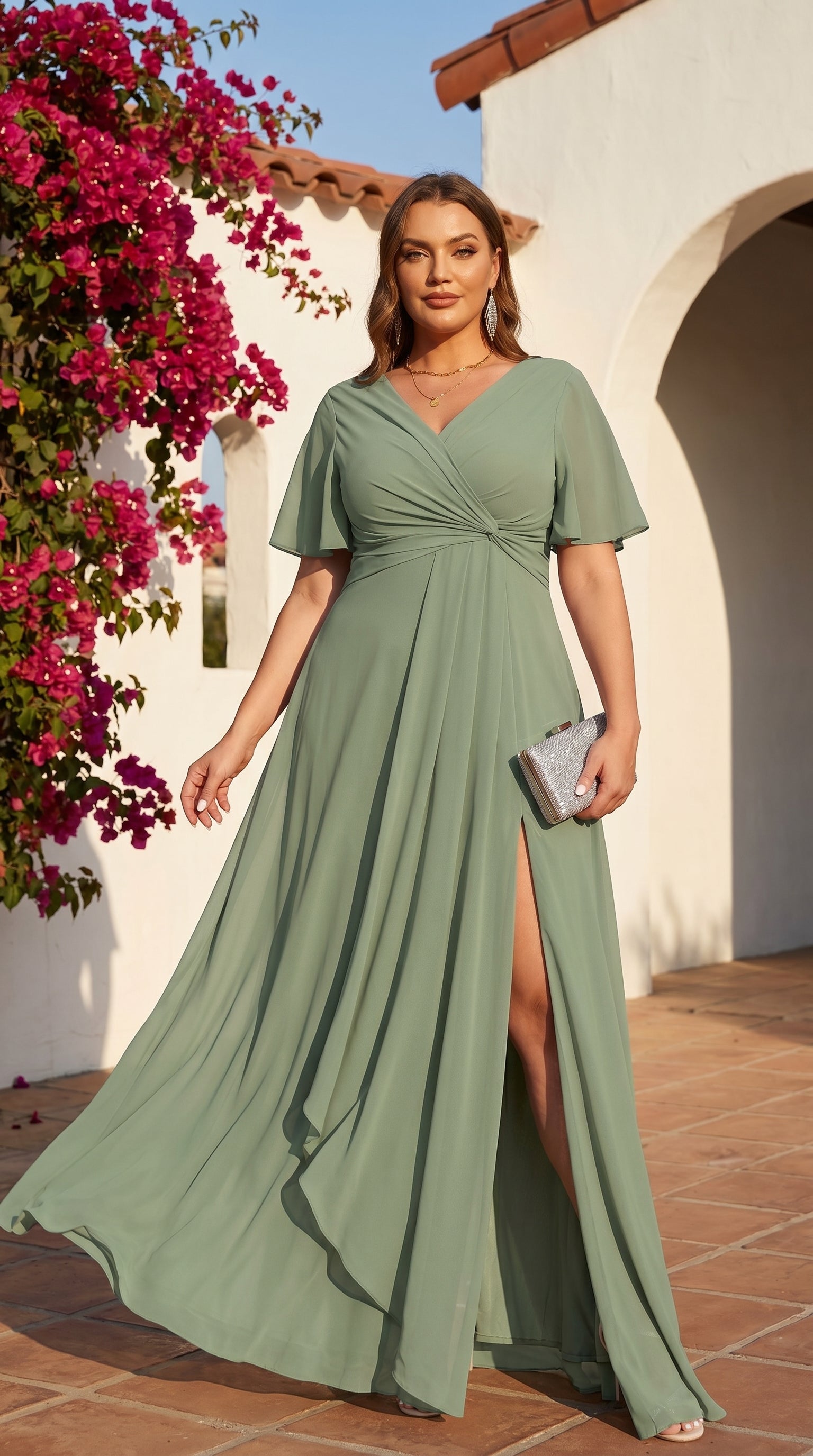 Robe longue grande taille drapée TALLINN
