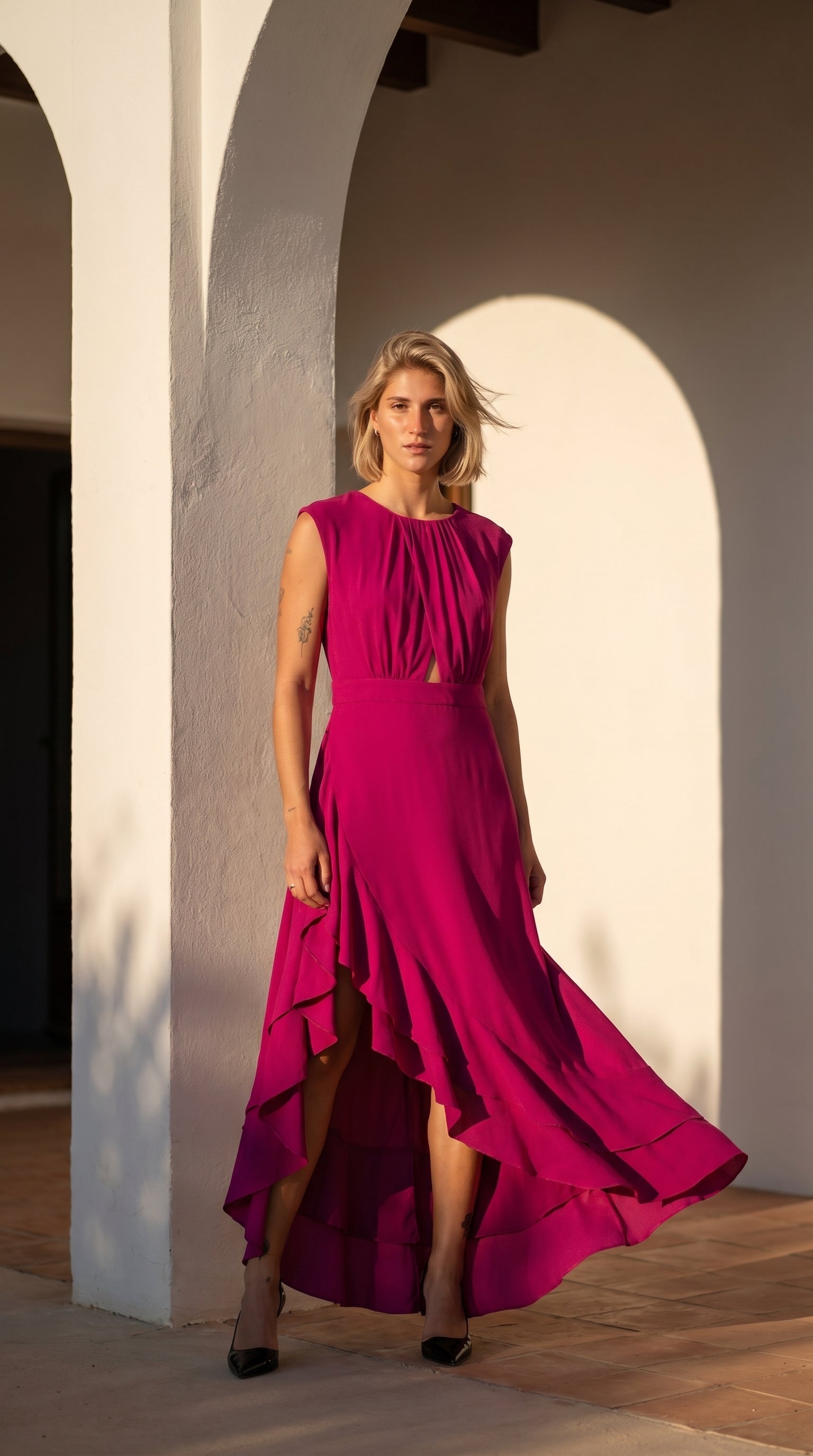 Robe asymétrique à volants DACCA