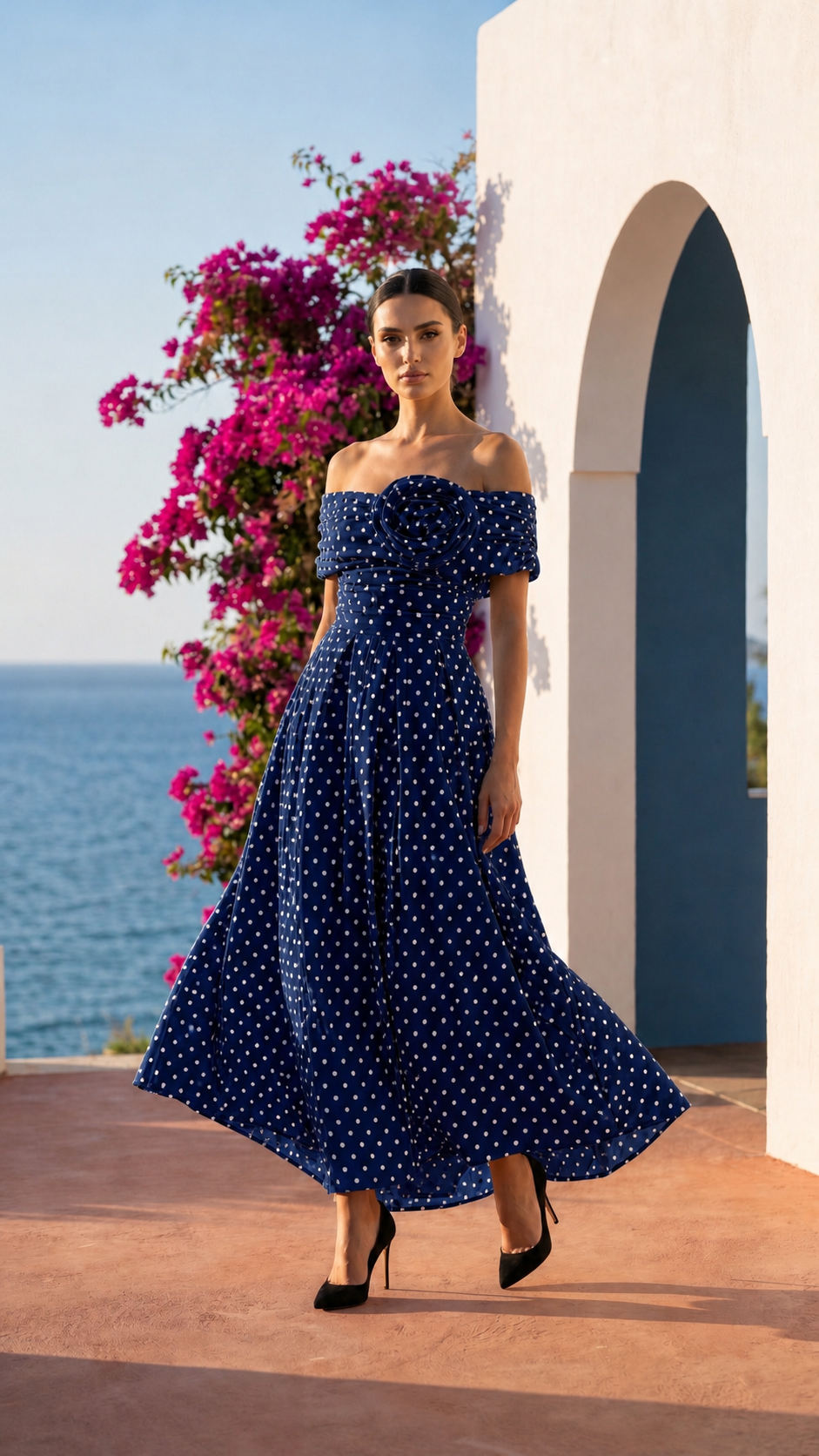 Robe bateau dot avec fleur FONTARRON