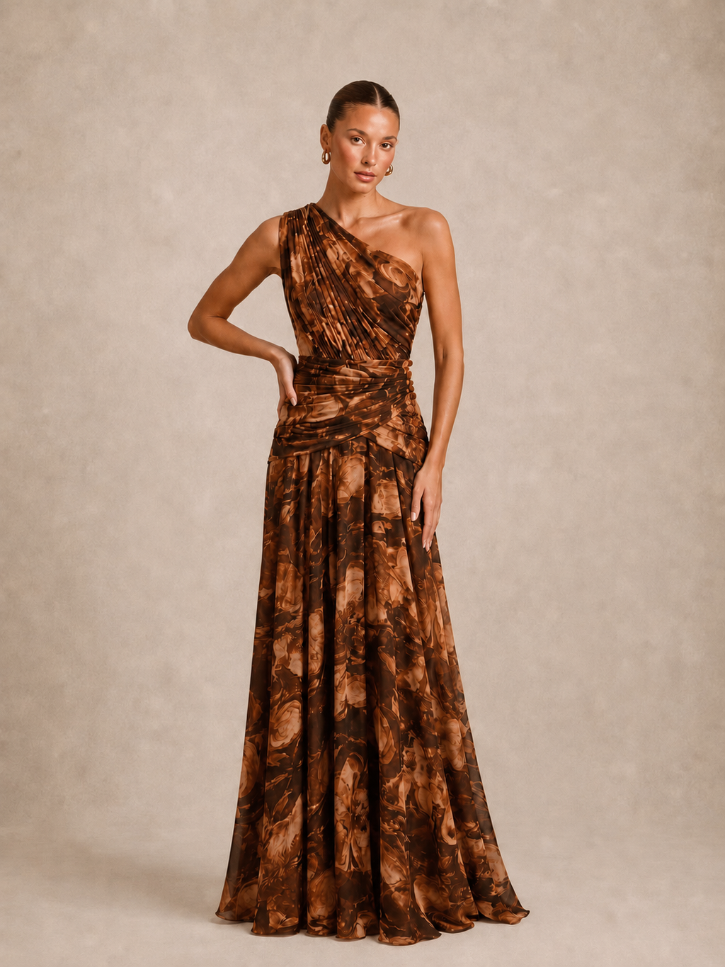 Robe longue imprimée asymétrique - Eaubonne