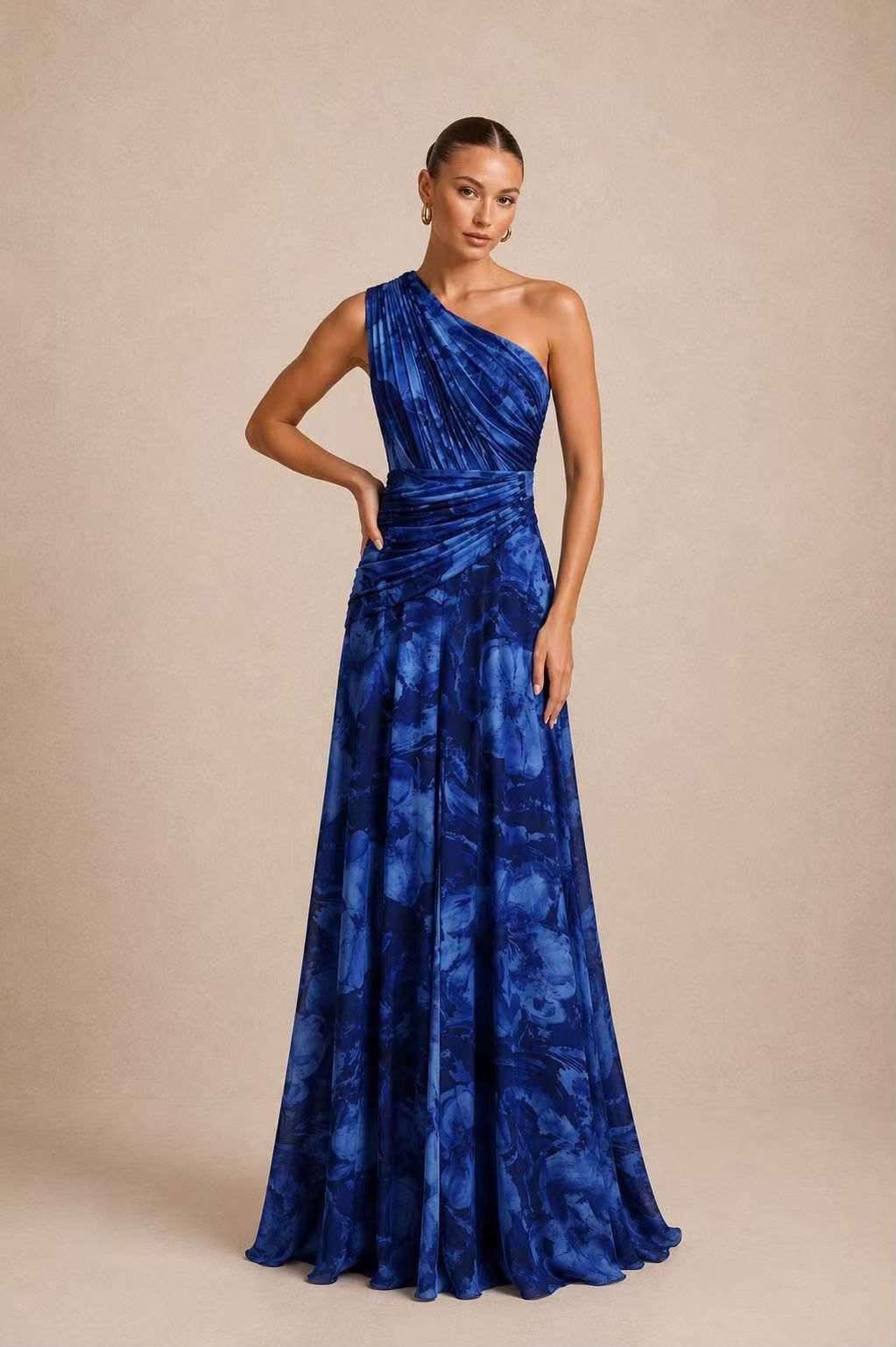 Robe longue imprimée asymétrique - Eaubonne