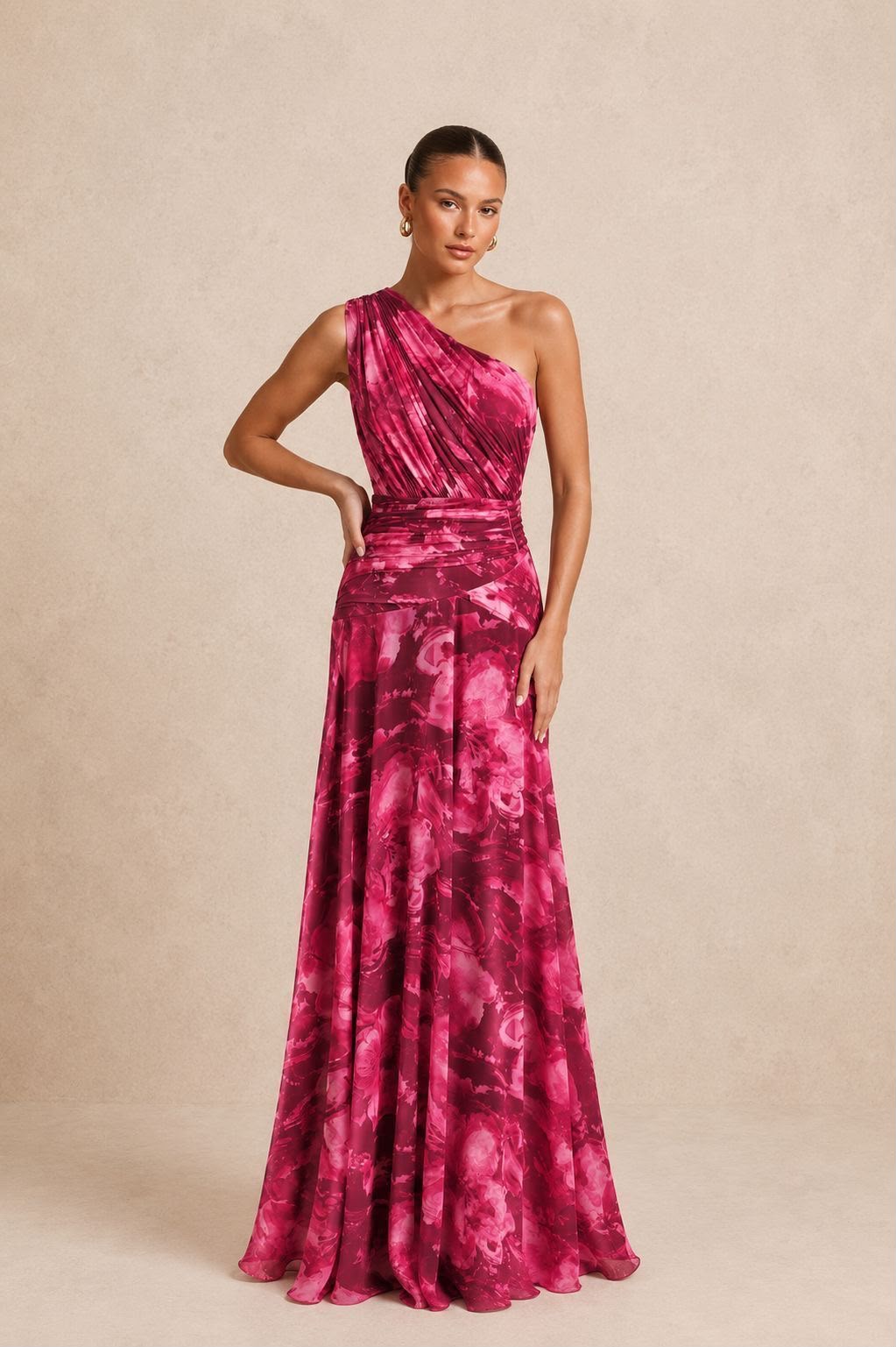 Robe longue imprimée asymétrique - Eaubonne