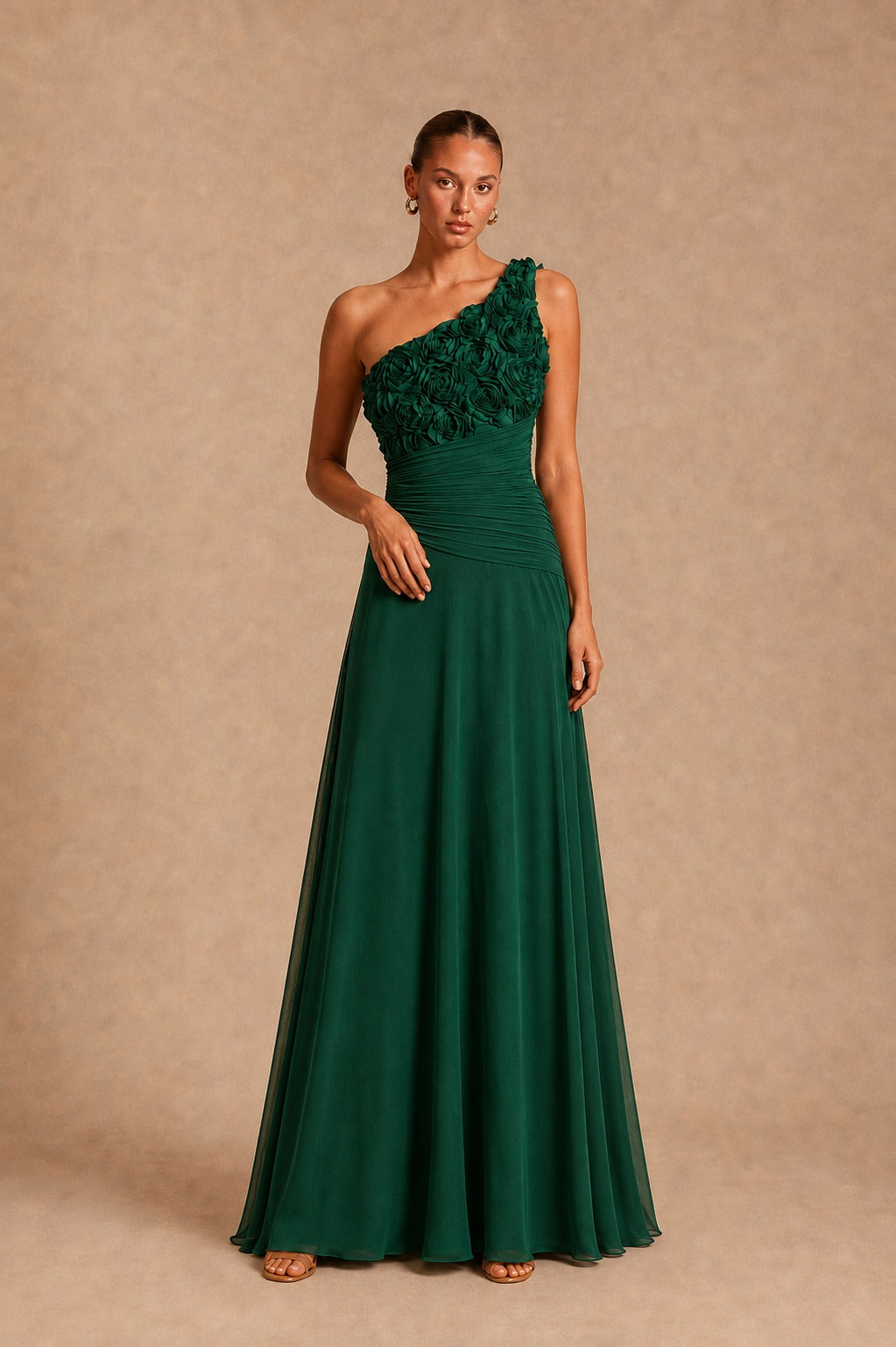 Robe longue asymétrique à fleurs en relief - Trat