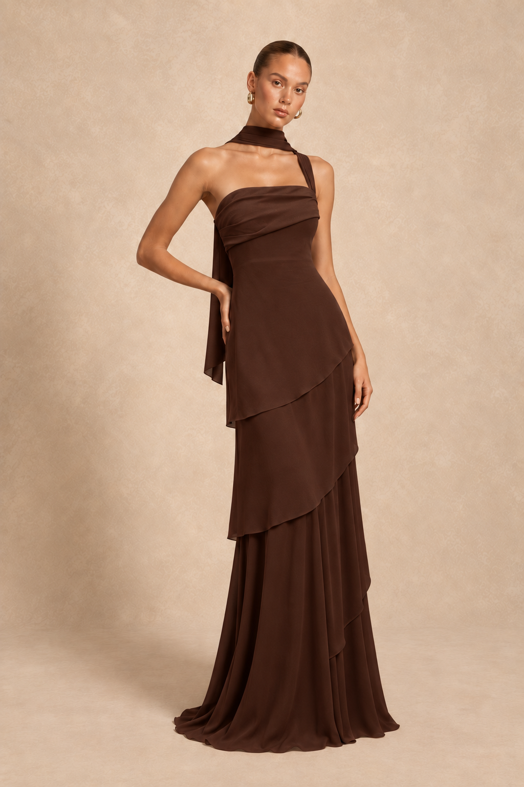 Robe longue asymétrique à étole - Shangsi