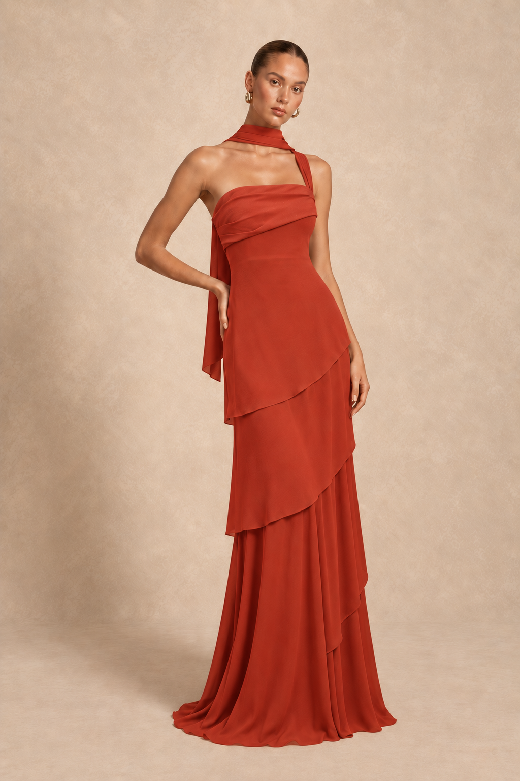 Robe longue asymétrique à étole - Shangsi