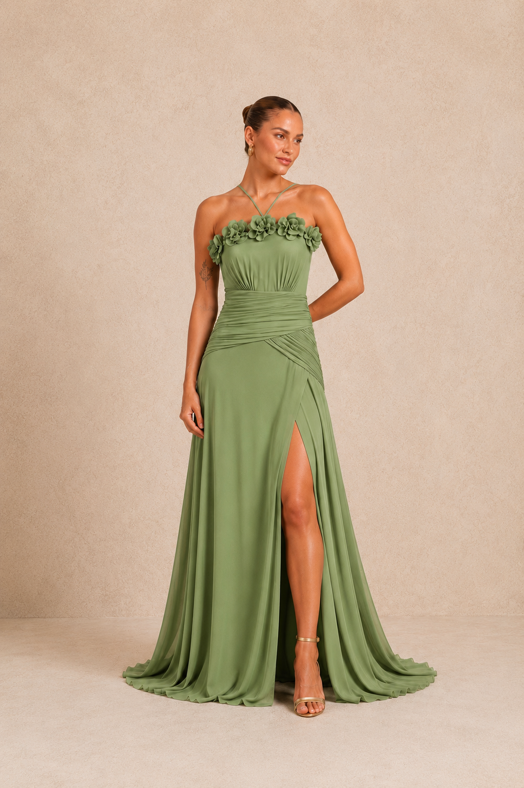 Robe longue à fleurs 3D et bretelles croisées - Darwin