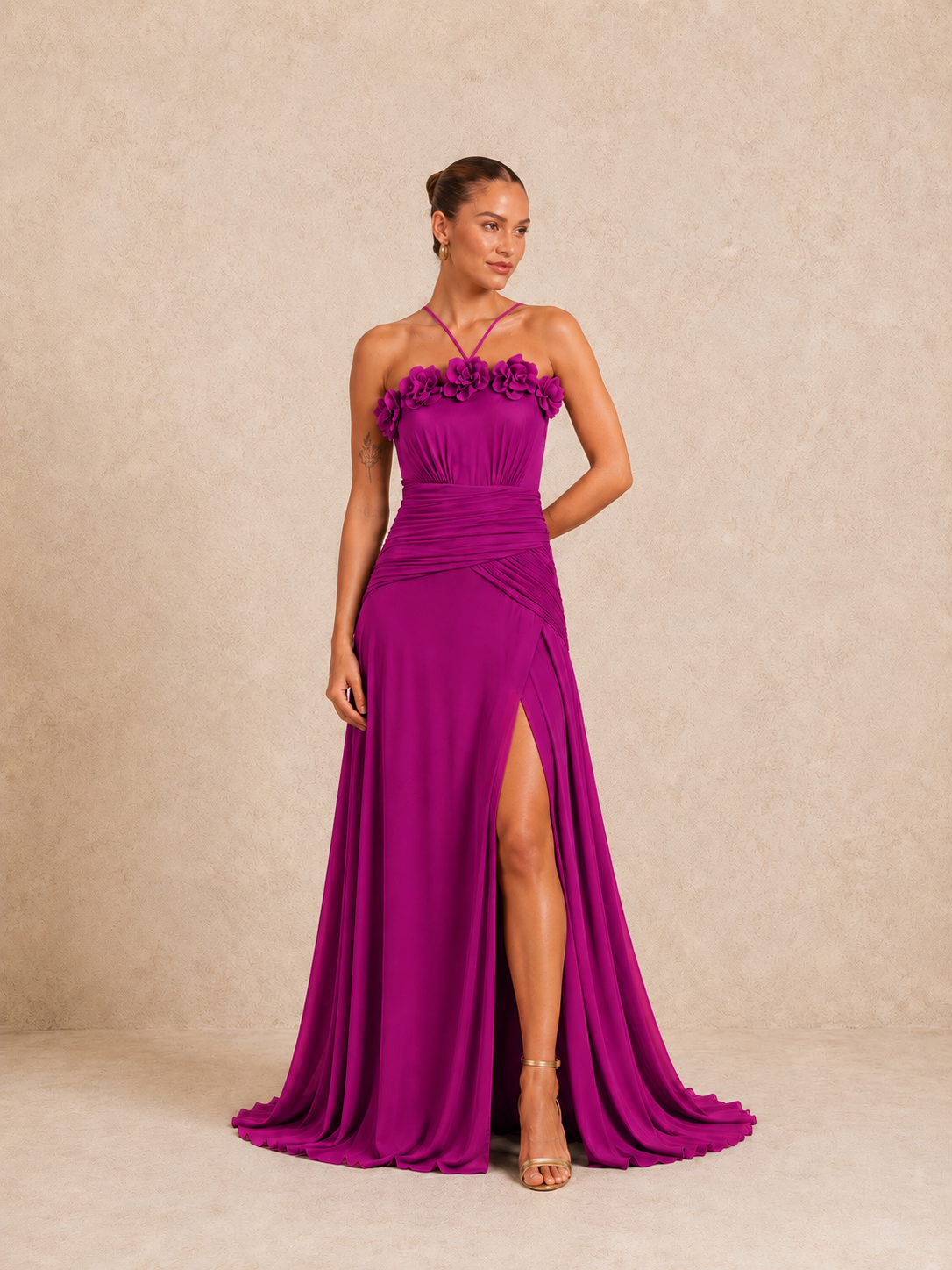 Robe longue à fleurs 3D et bretelles croisées - Darwin