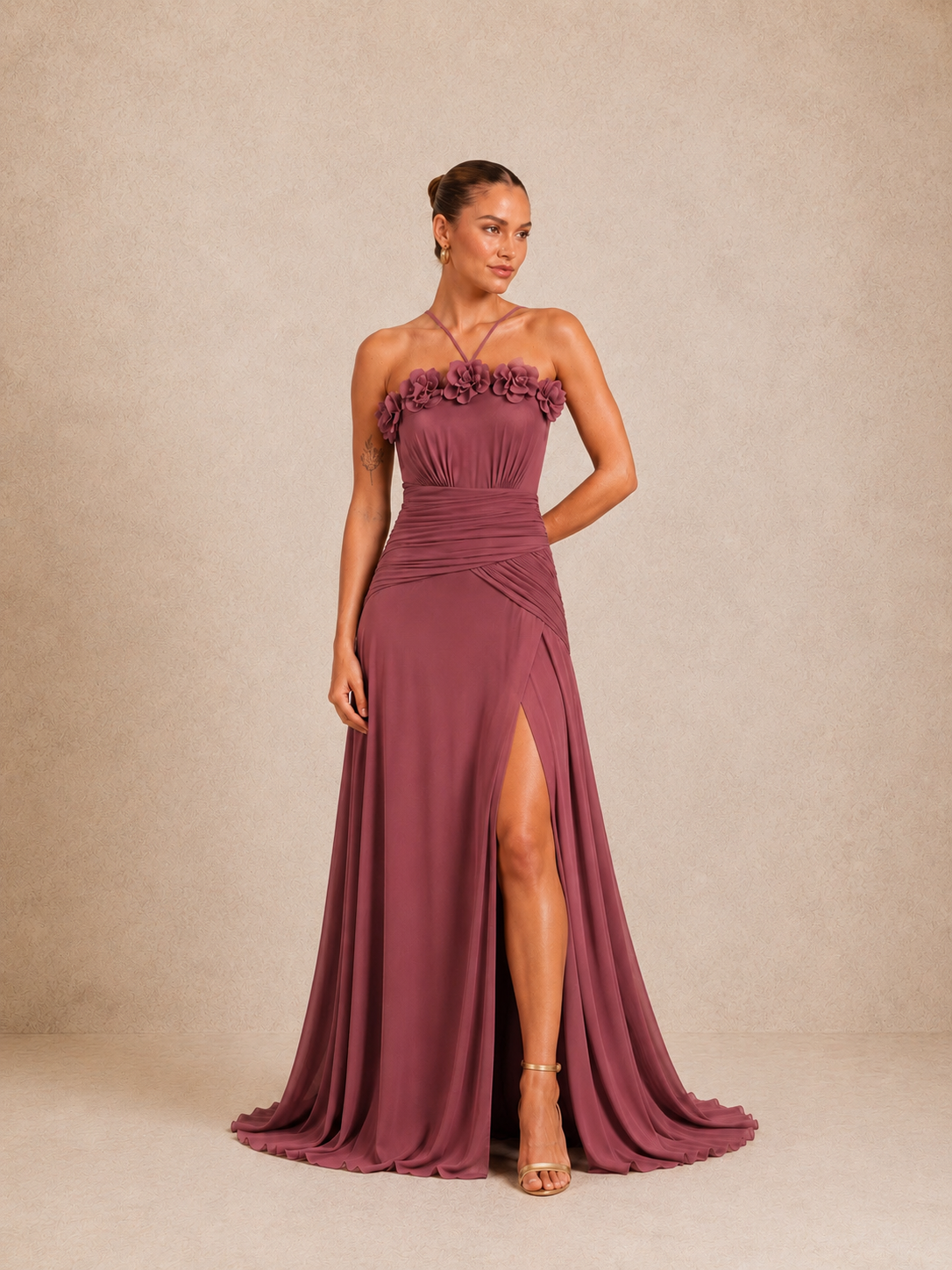 Robe longue à fleurs 3D et bretelles croisées - Darwin