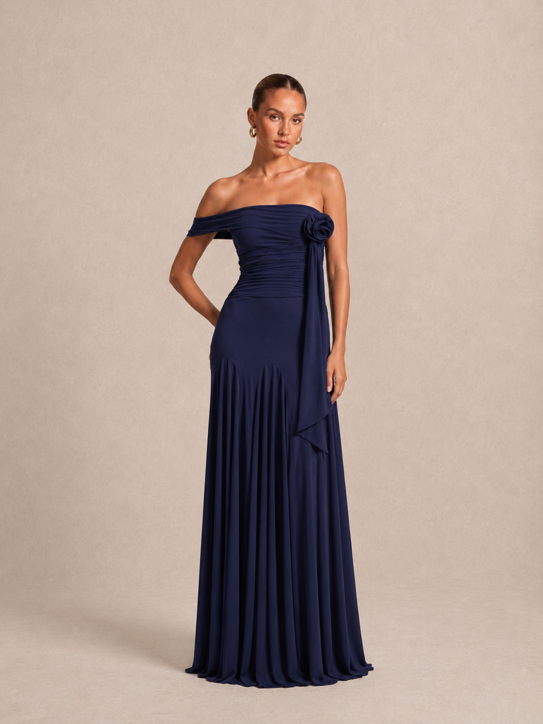 Robe longue asymétrique à col fleur - Shizuoka