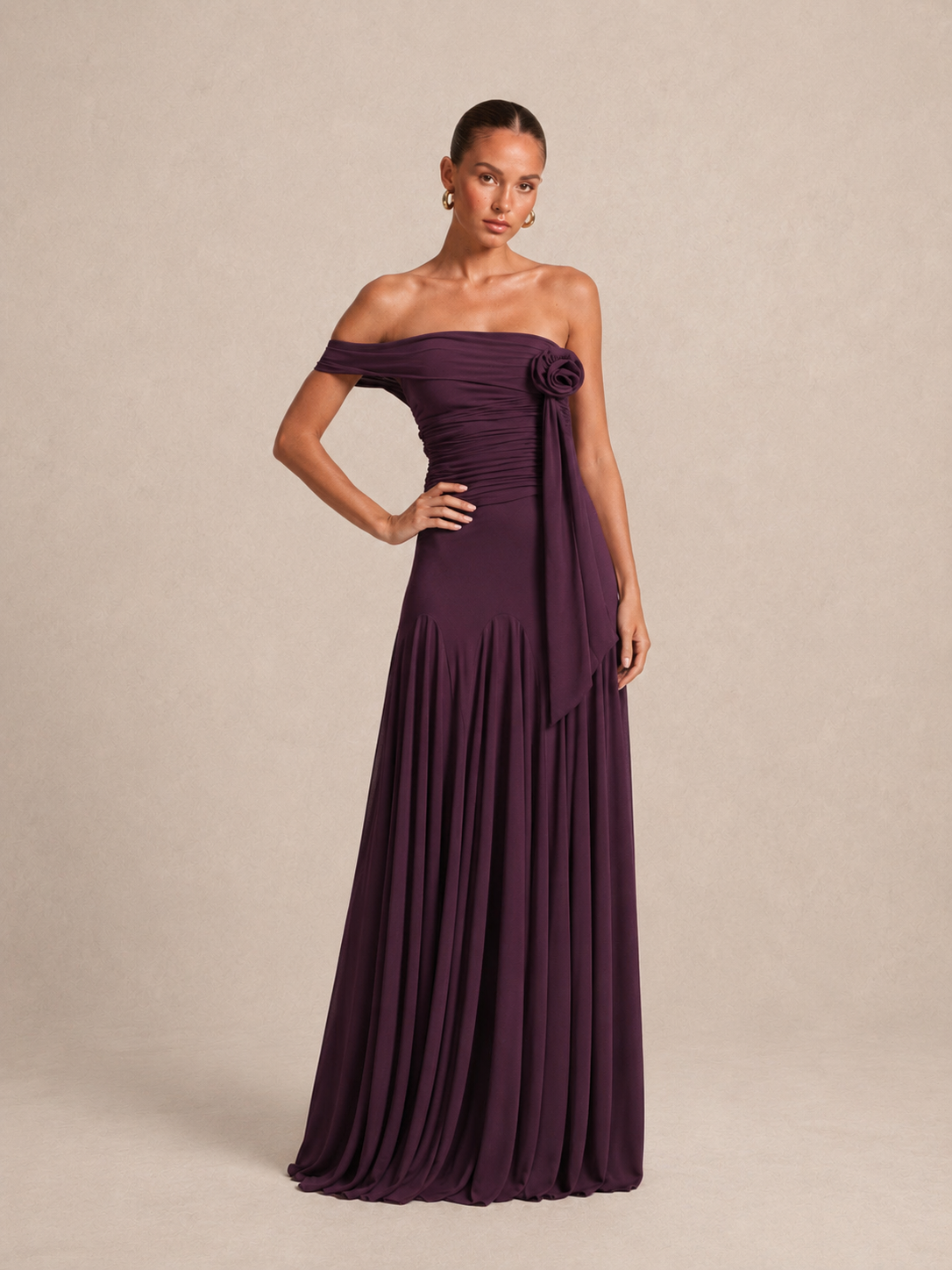 Robe longue asymétrique à col fleur - Shizuoka