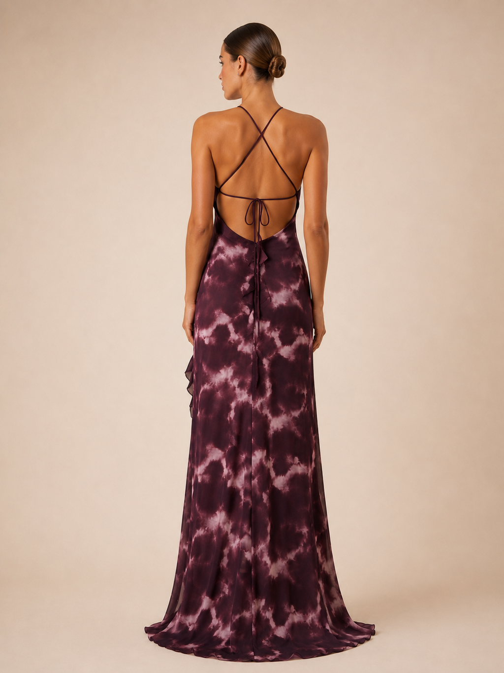 Robe longue imprimée à volants - Waka
