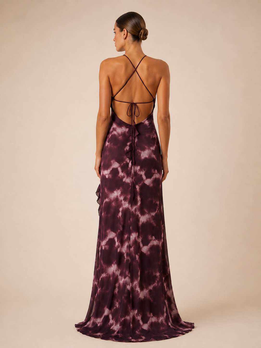 Robe longue imprimée à volants - Waka