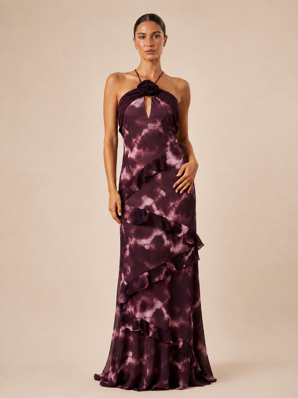 Robe longue imprimée à volants - Waka