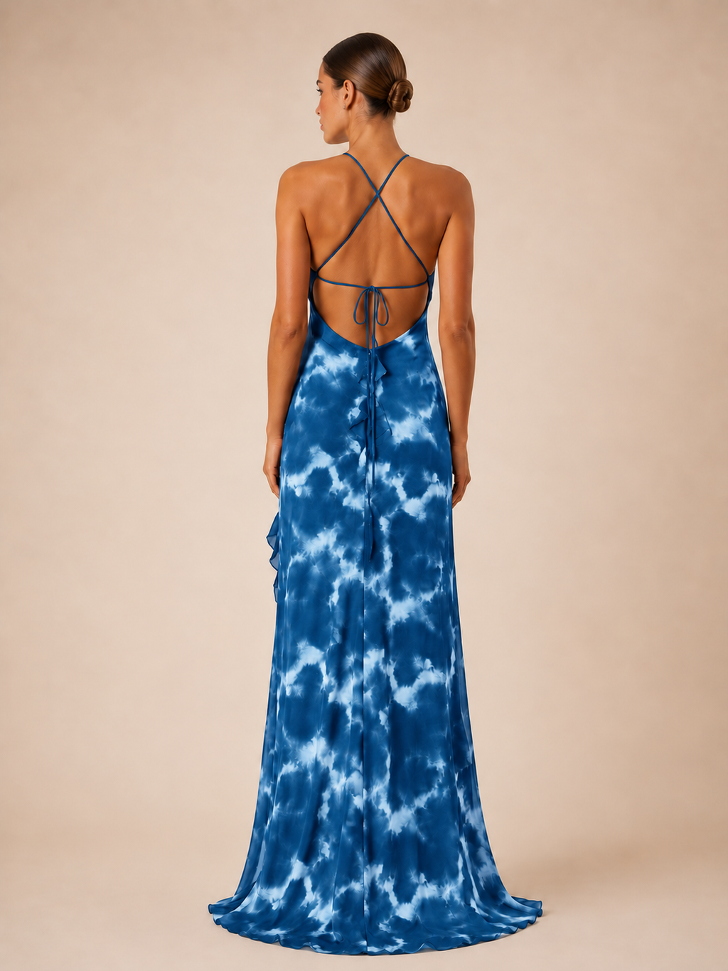 Robe longue imprimée à volants - Waka