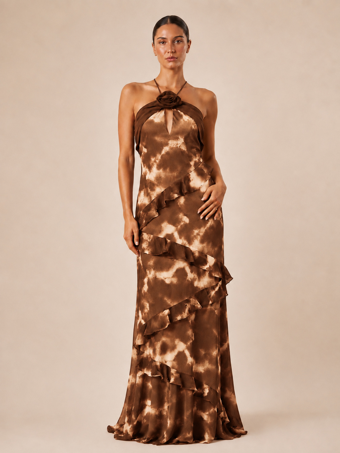 Robe longue imprimée à volants - Waka