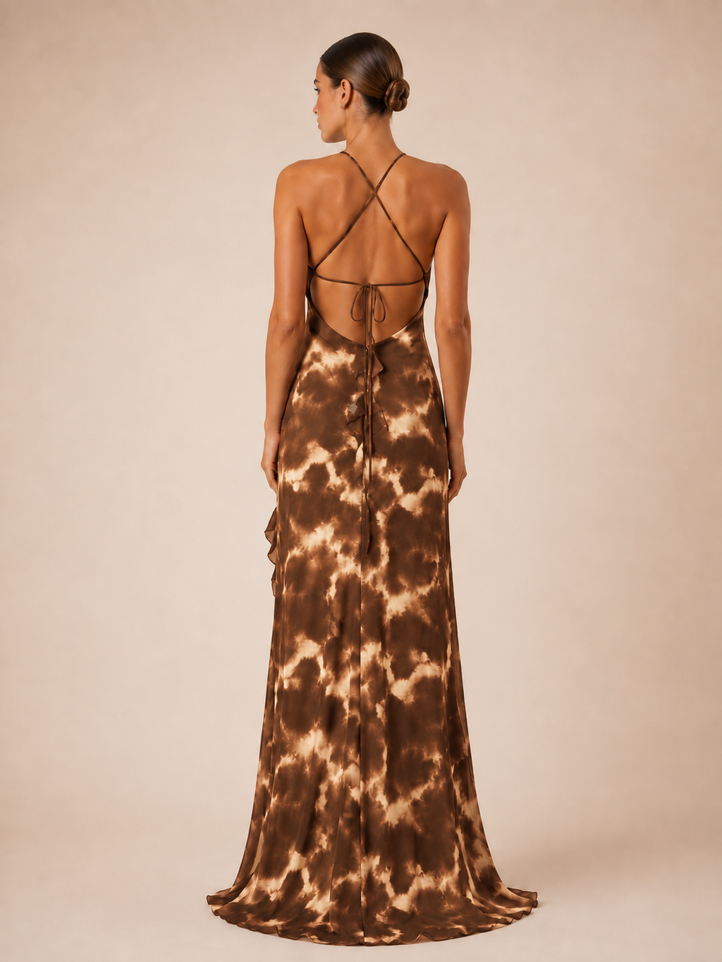 Robe longue imprimée à volants - Waka