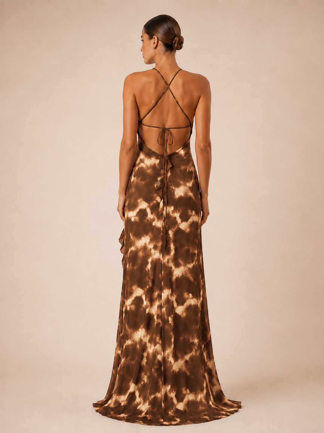 Robe longue imprimée à volants - Waka