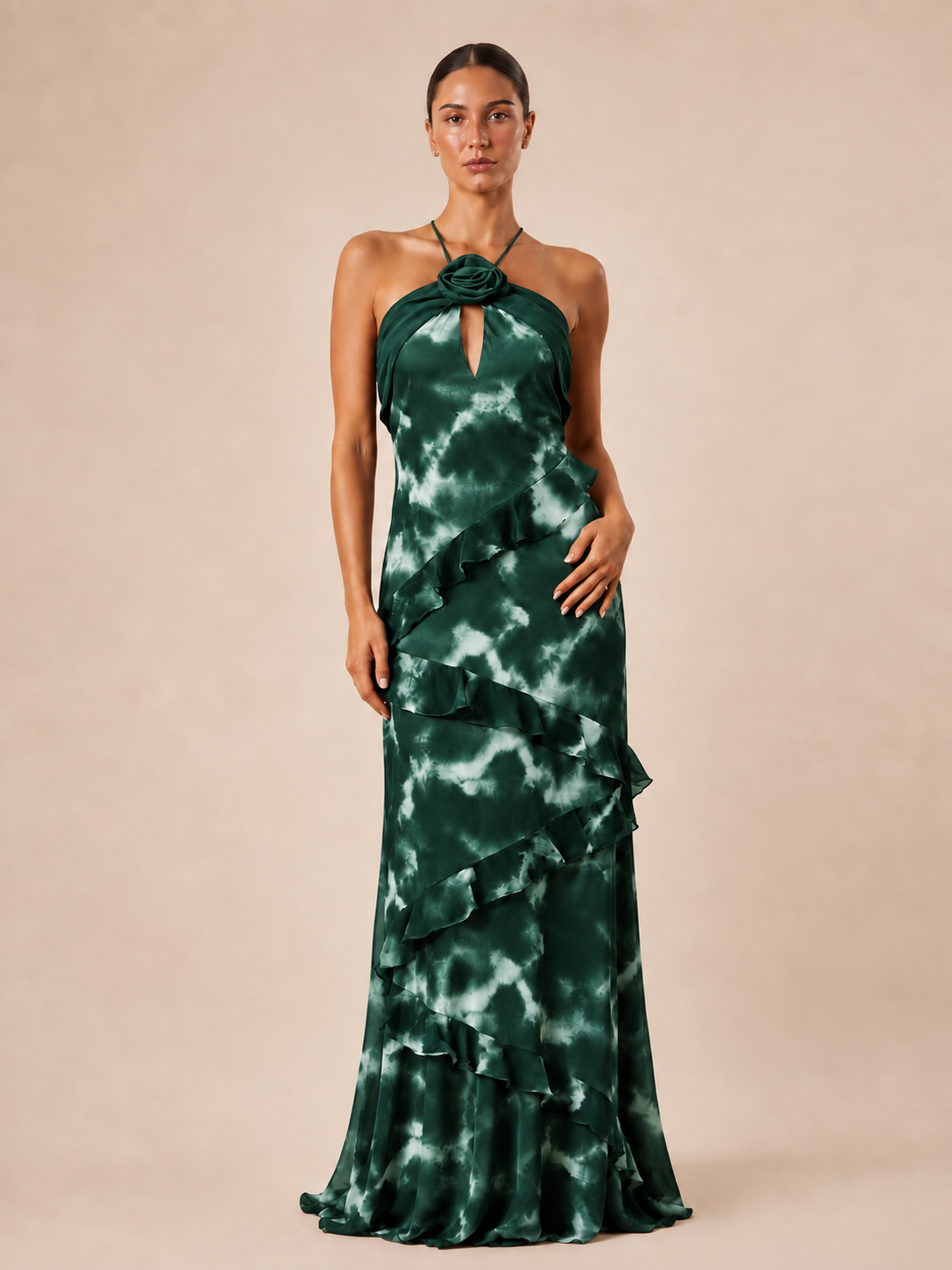 Robe longue imprimée à volants - Waka