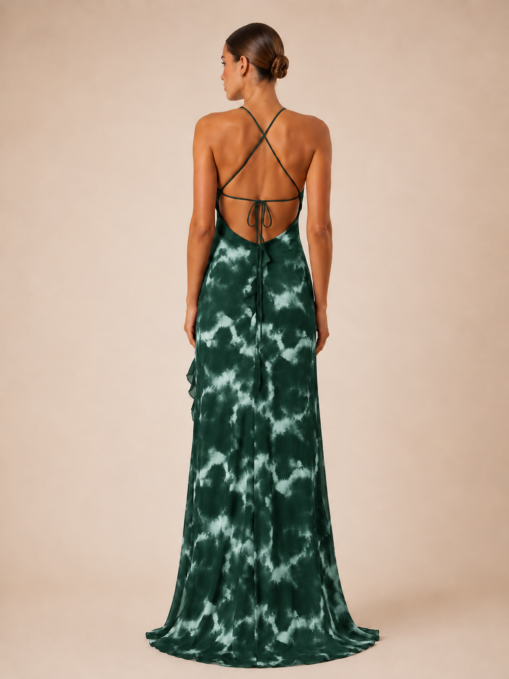 Robe longue imprimée à volants - Waka