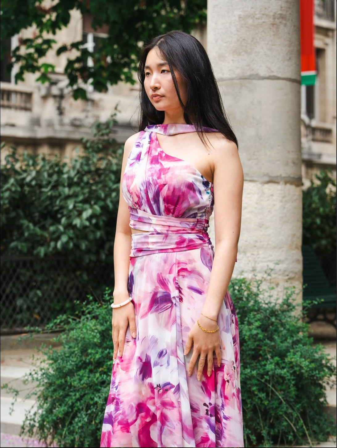 Robe fleurie et asymétrique Minorque