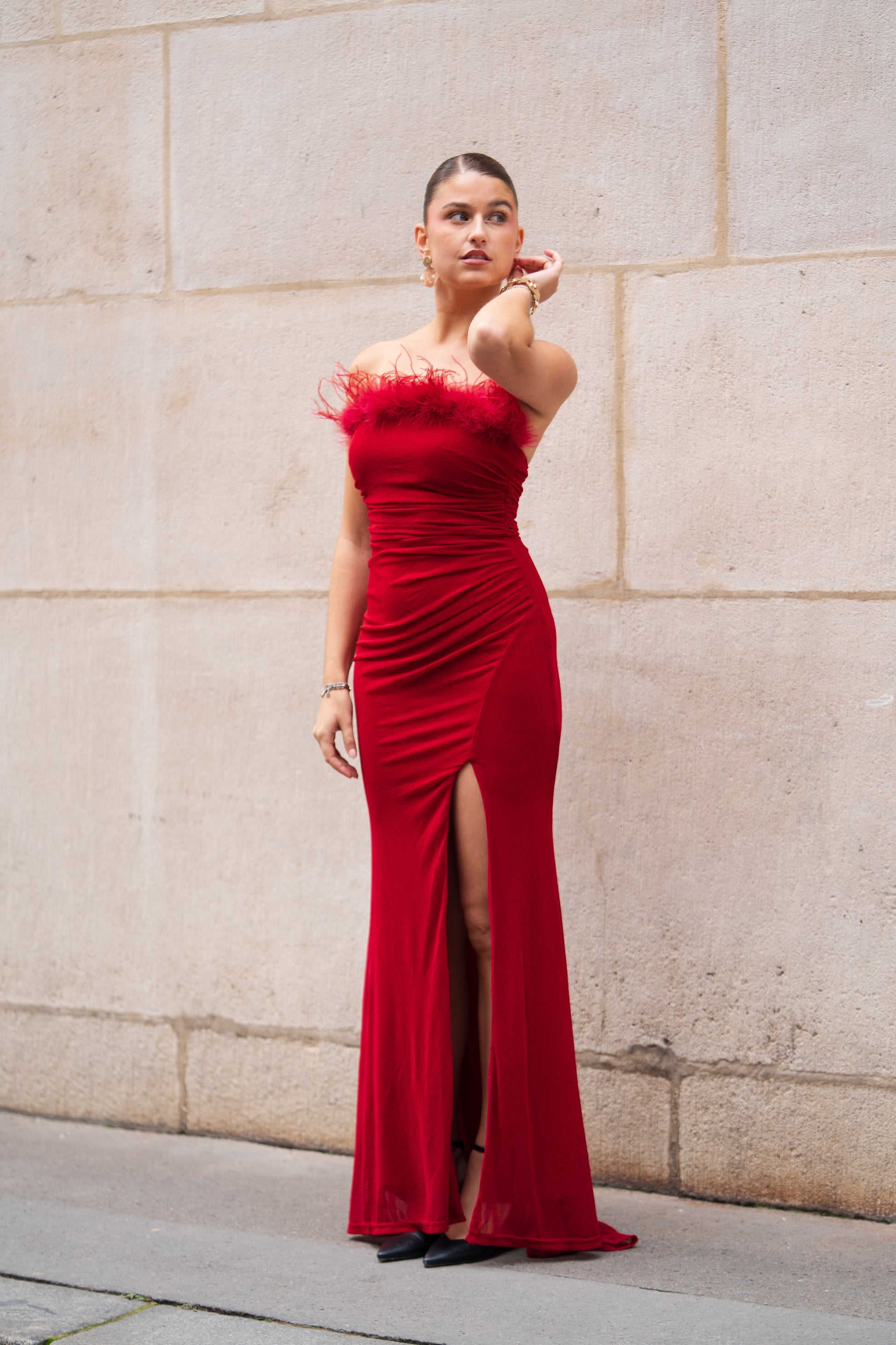 Robe bustier avec plume et belle fente - Vasteras