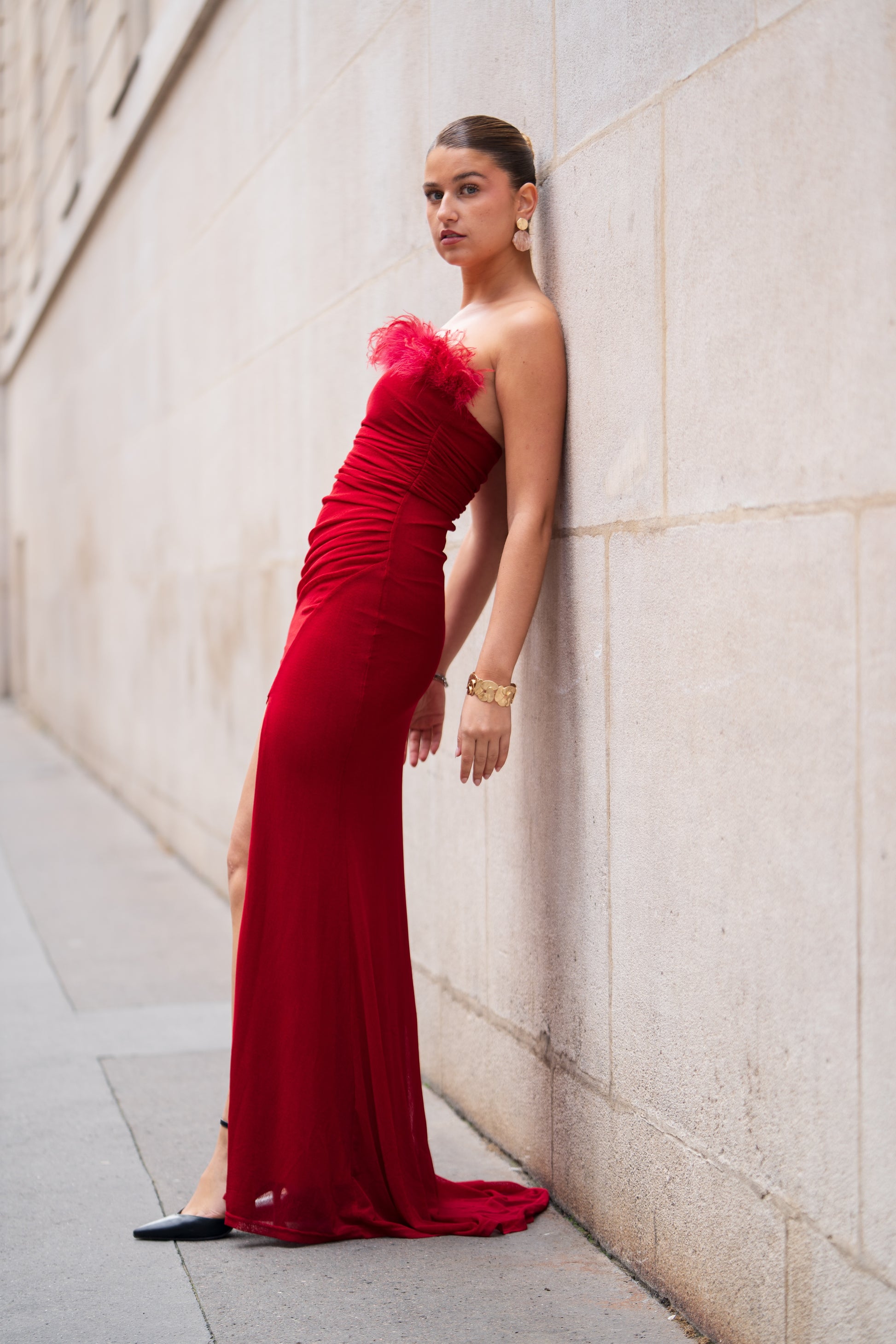 Robe bustier avec plume et belle fente - Vasteras