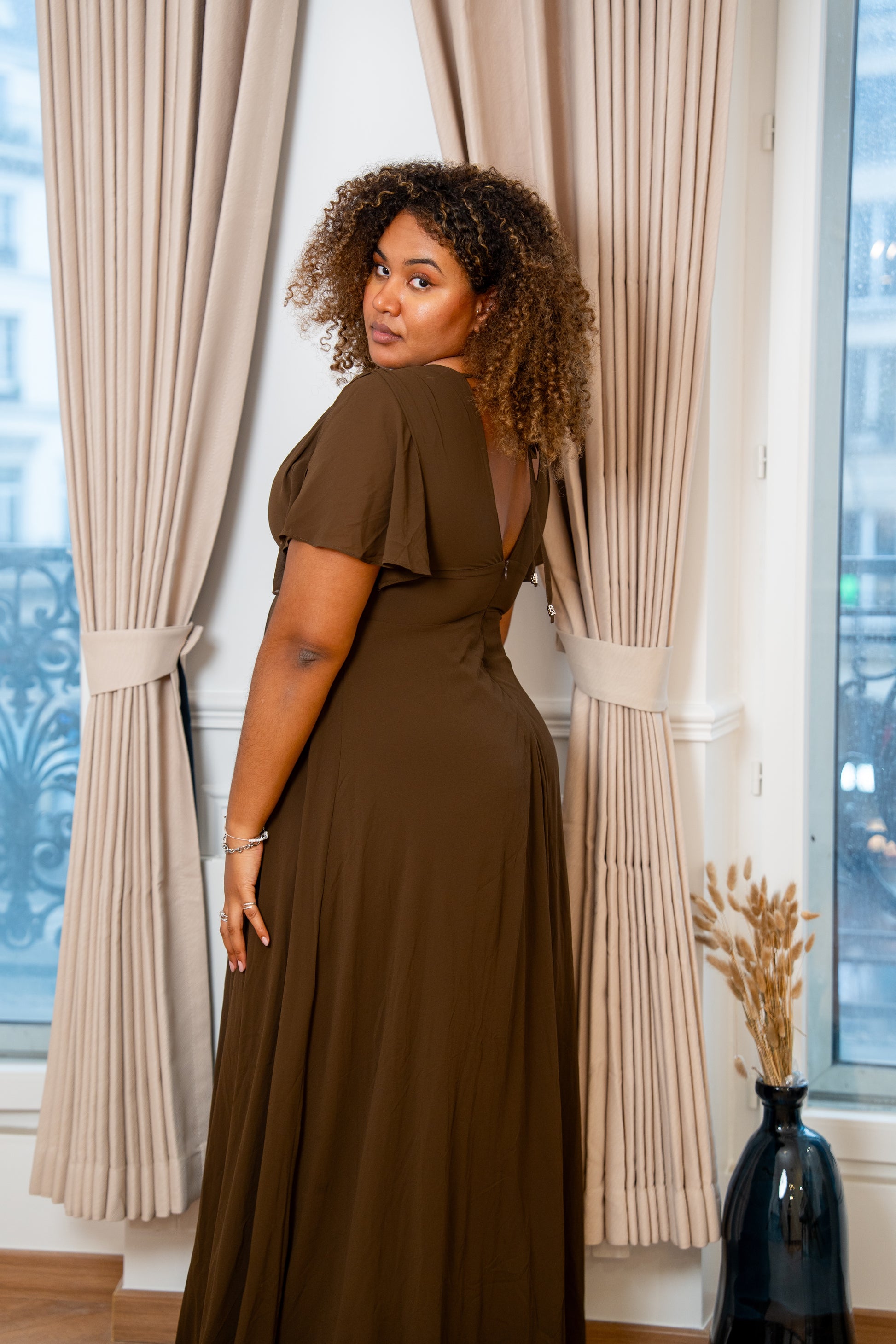 Robe de cérémonie longue fluide grande taille à décolleté en V - Houston