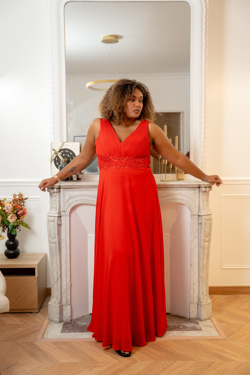 Robe de cérémonie longue grande taille élégante à décolleté en V - Leon