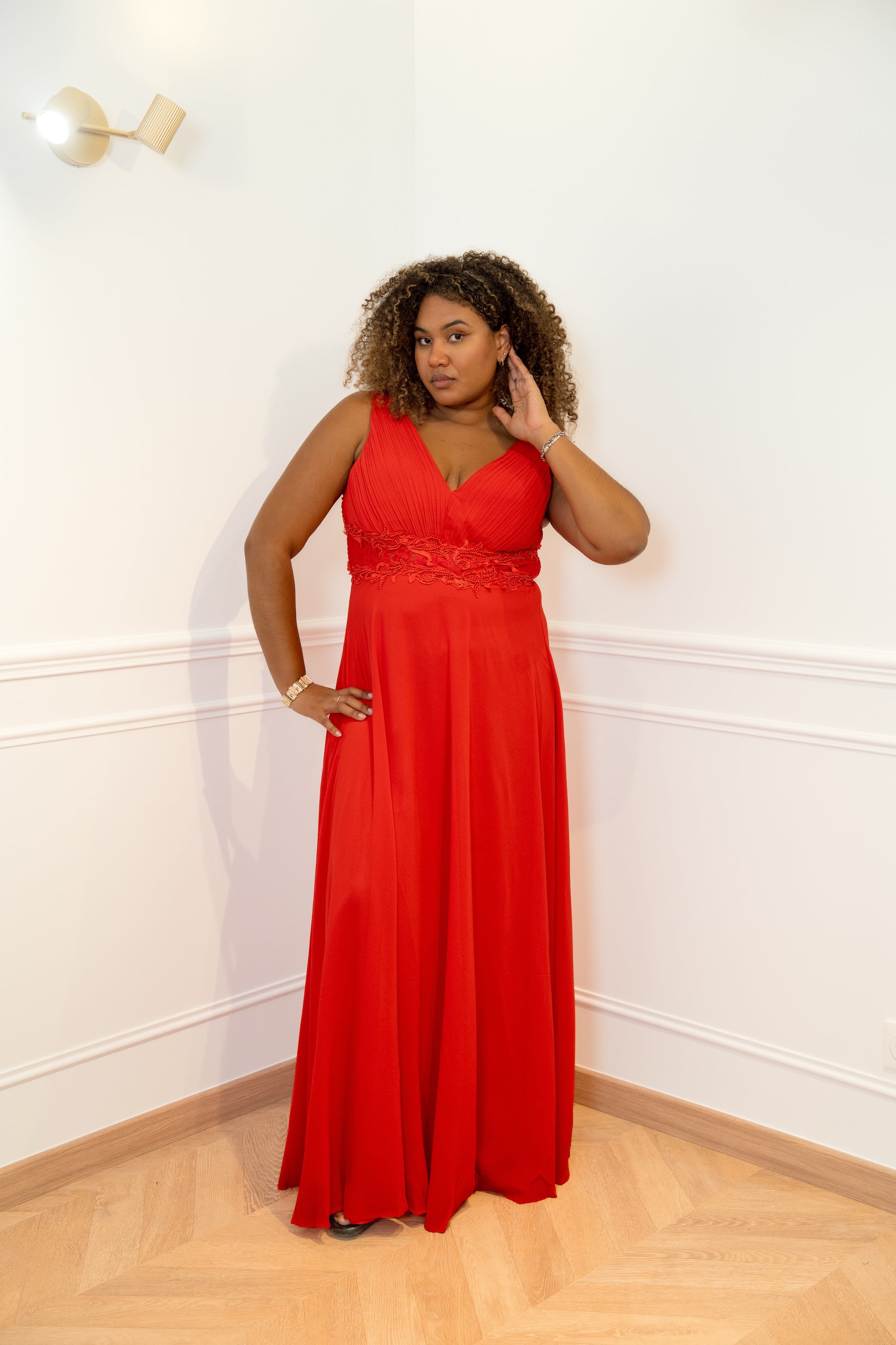 Robe de cérémonie longue grande taille élégante à décolleté en V - Leon