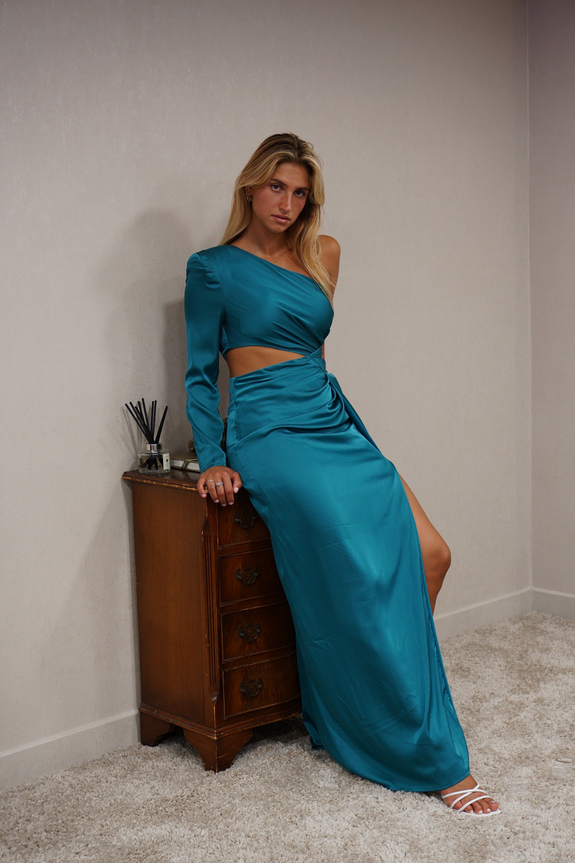 evening dress bangkok Thai silk one shoulder evening dress draped - PanumasThai silk one shoulder evening dress draped
