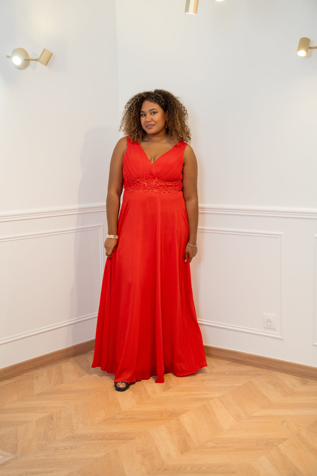 Robe de cérémonie longue grande taille élégante à décolleté en V - Leon