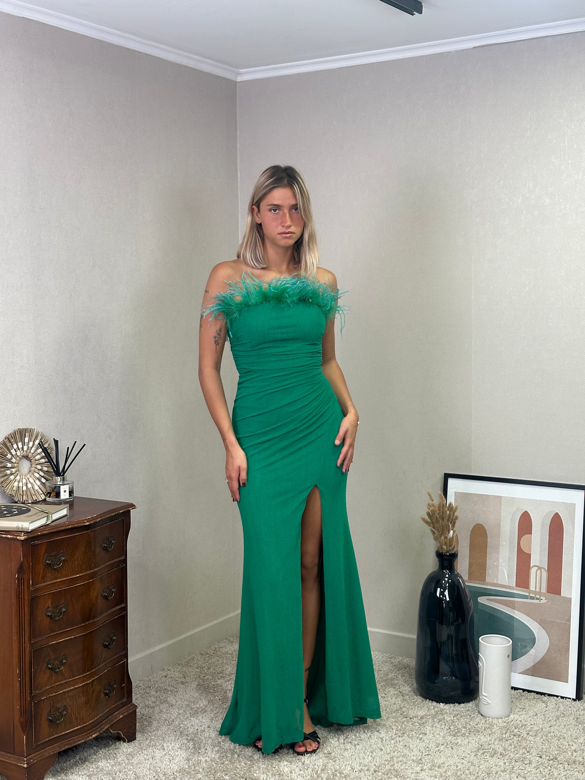 Robe bustier avec plume et belle fente - Vasteras