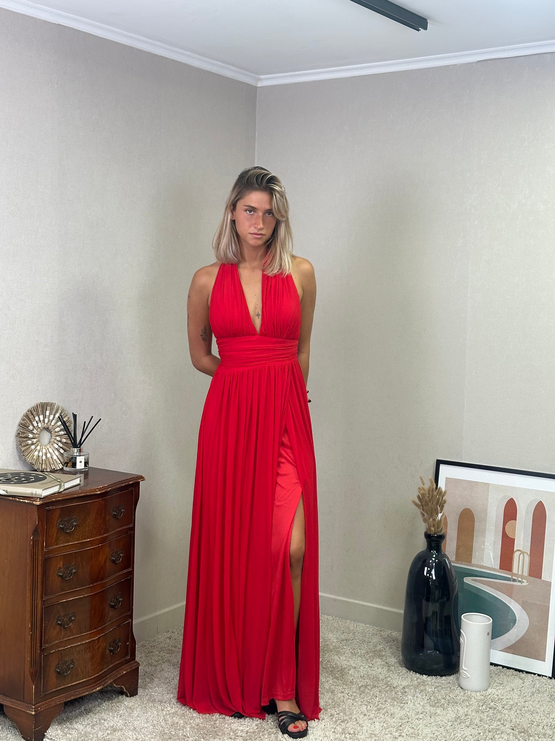 Robe longue fendue décolleté Inuyama