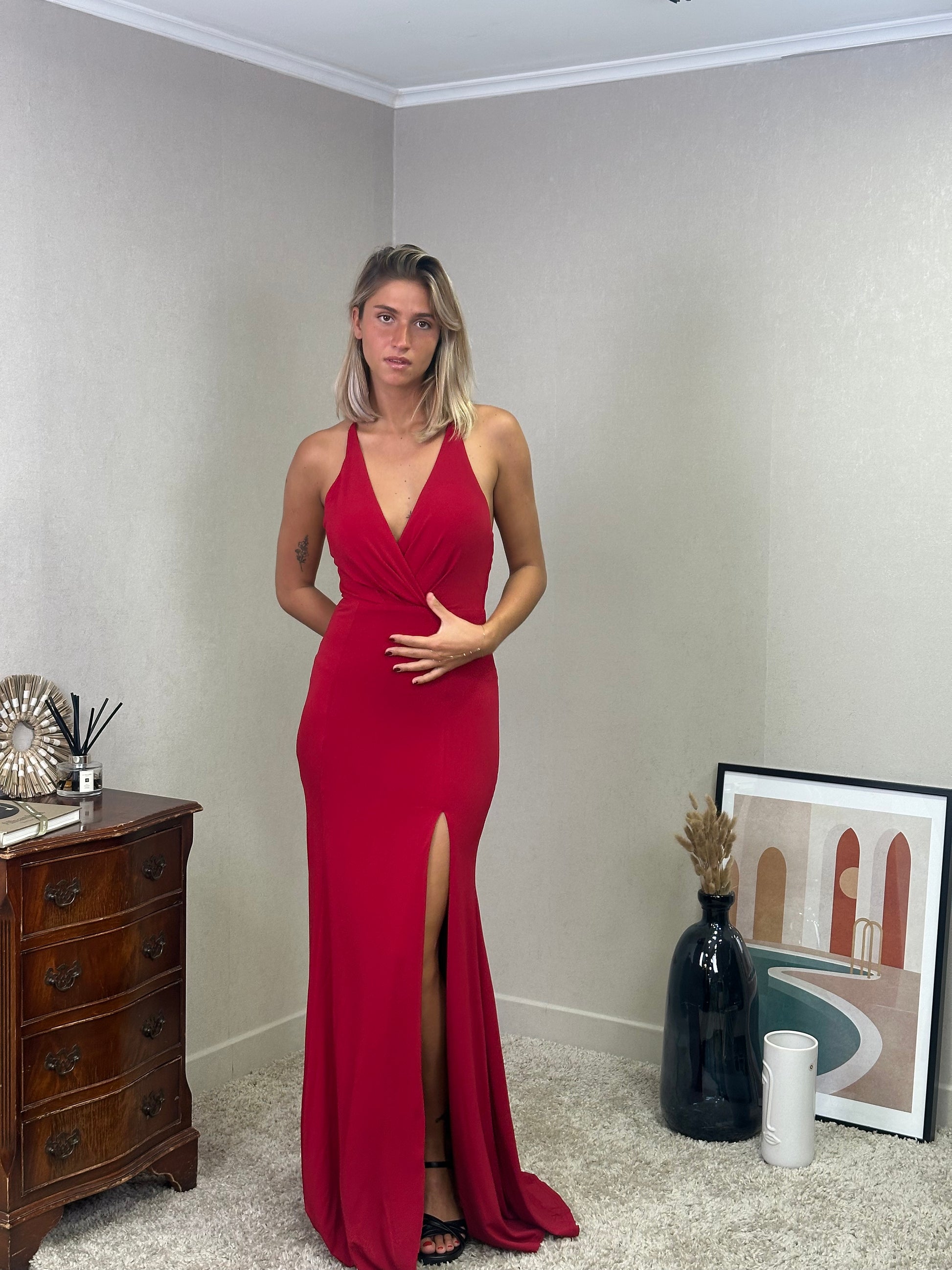 Robe de soirée fendue à bretelles croisées - RIGA