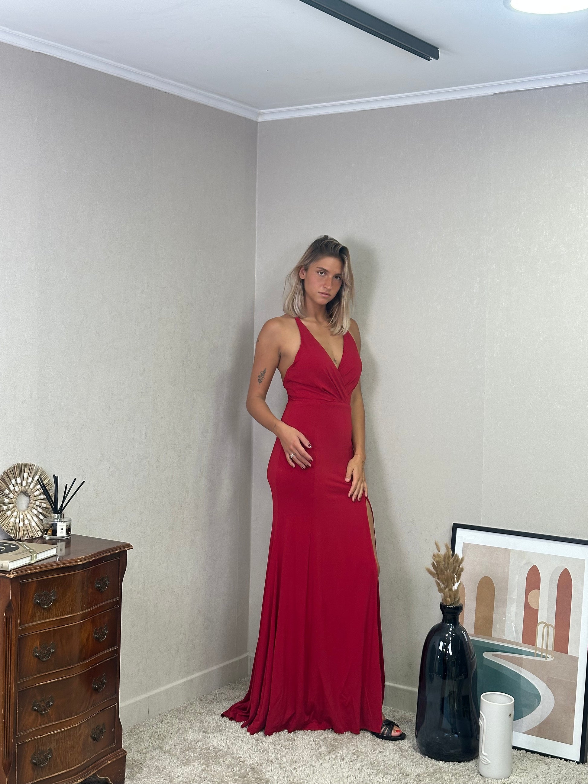 Robe de soirée fendue à bretelles croisées - RIGA