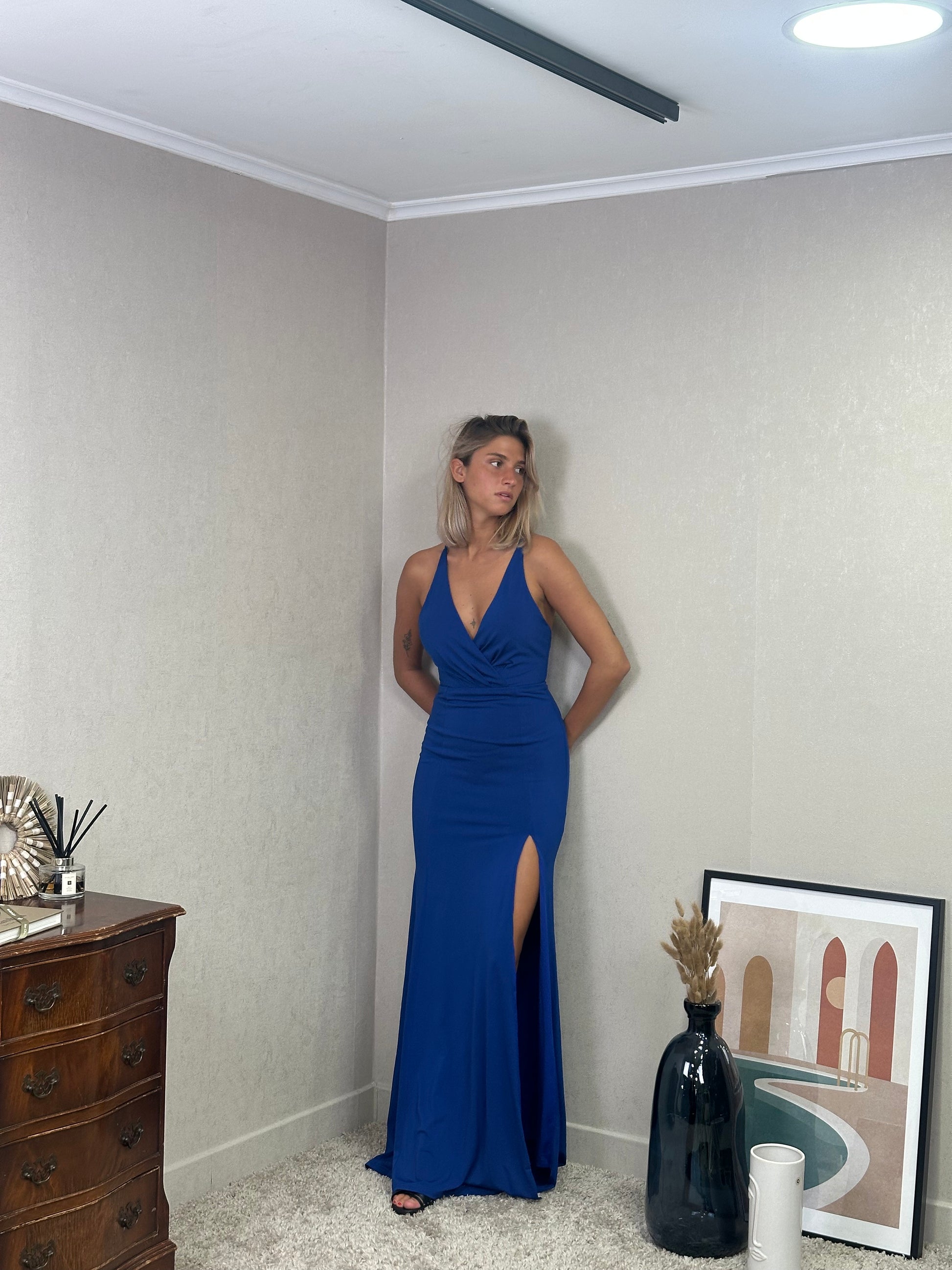 Robe de soirée longue fendue dos croisé - Riga