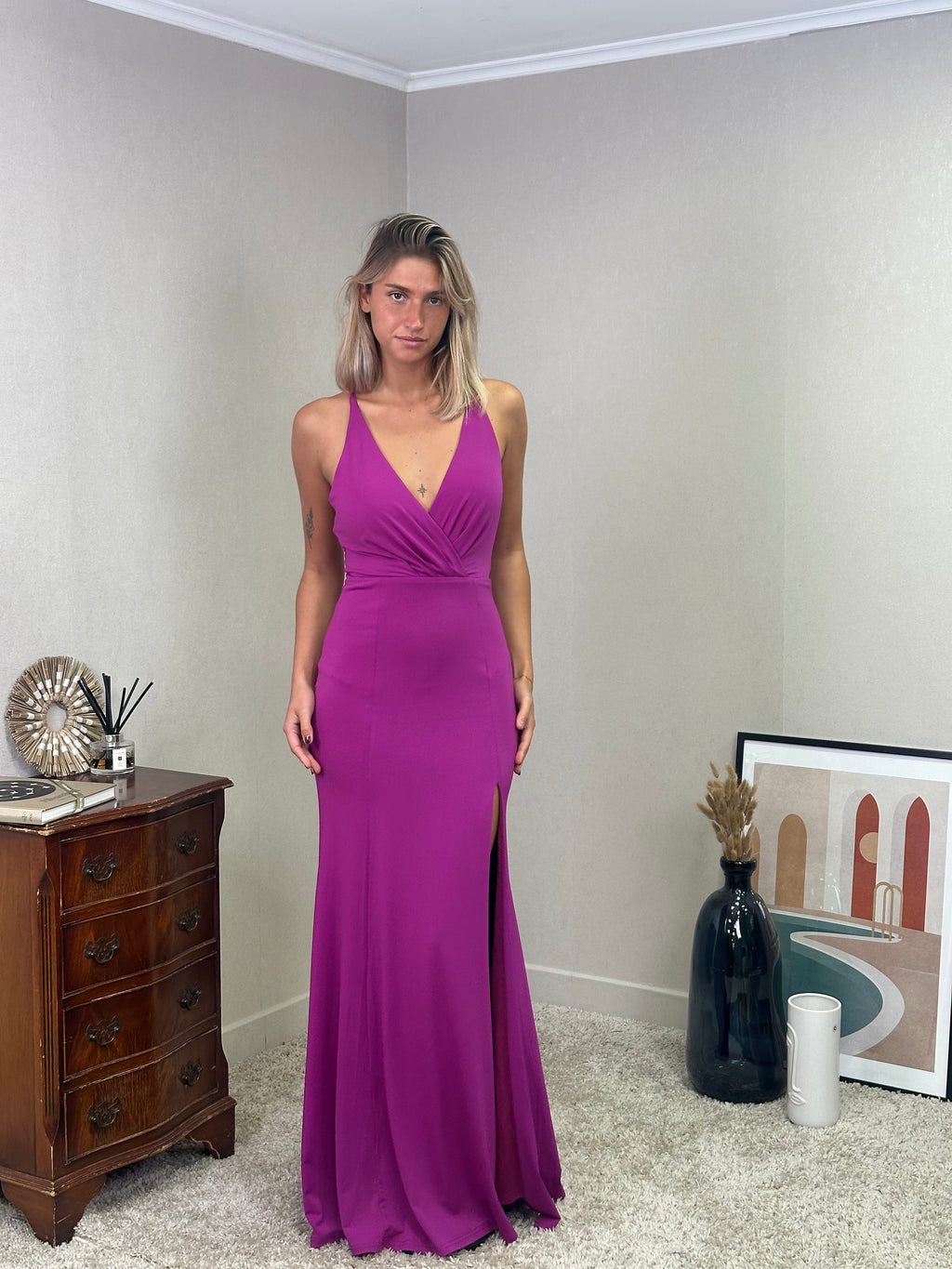 Robe de soirée fendue à bretelles croisées - RIGA