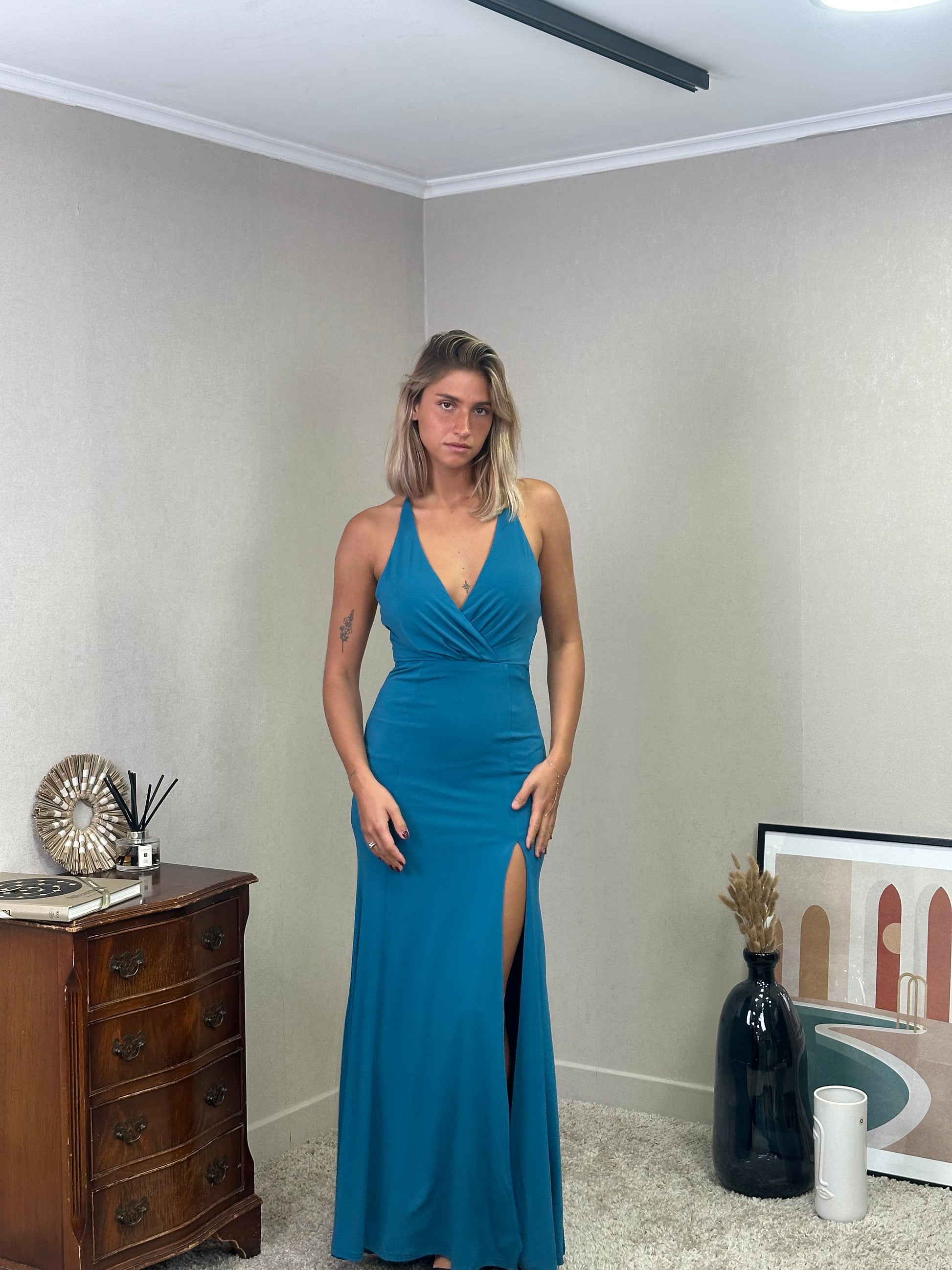 Robe de soirée longue fendue dos croisé - Riga