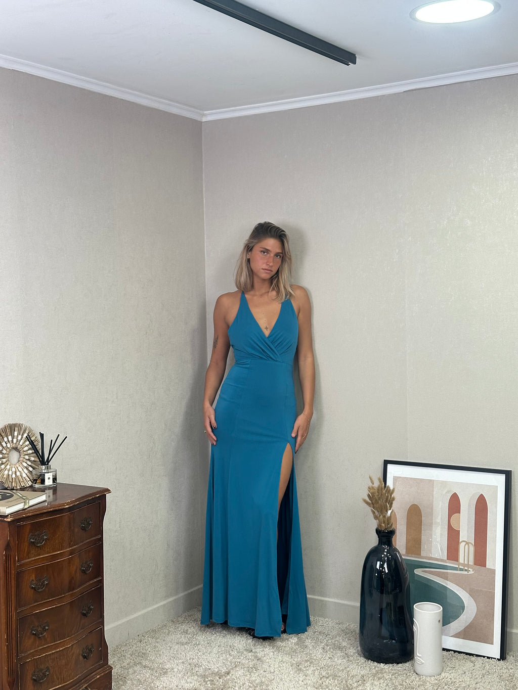 Robe de soirée longue fendue dos croisé - Riga