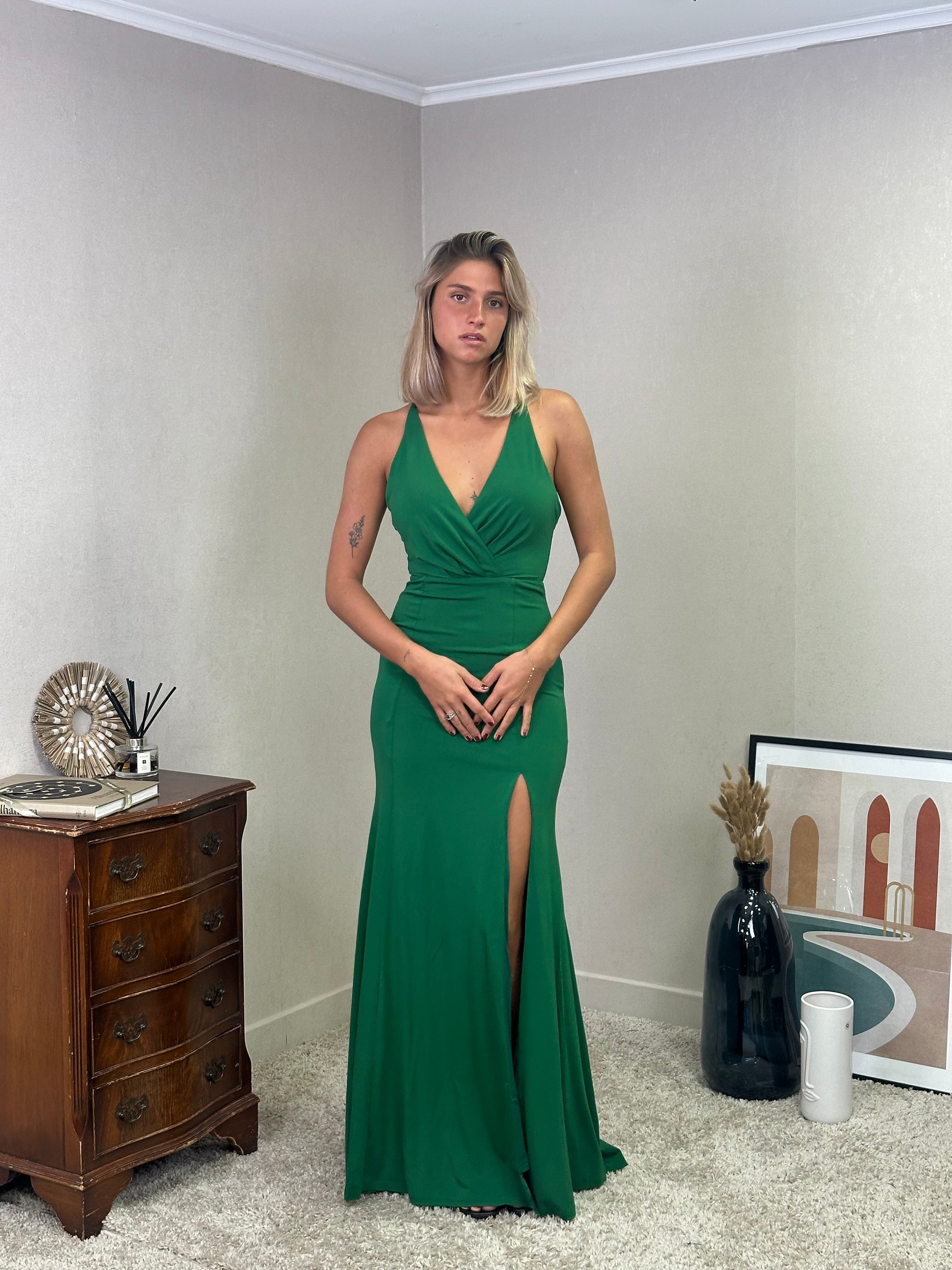 Robe de soirée longue fendue dos croisé - Riga