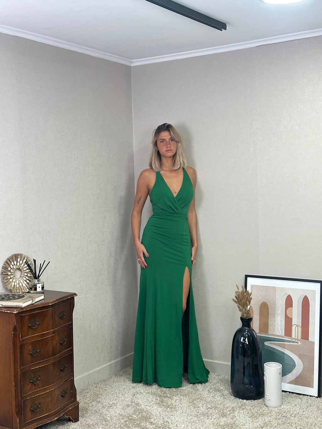 Robe de soirée fendue à bretelles croisées - RIGA