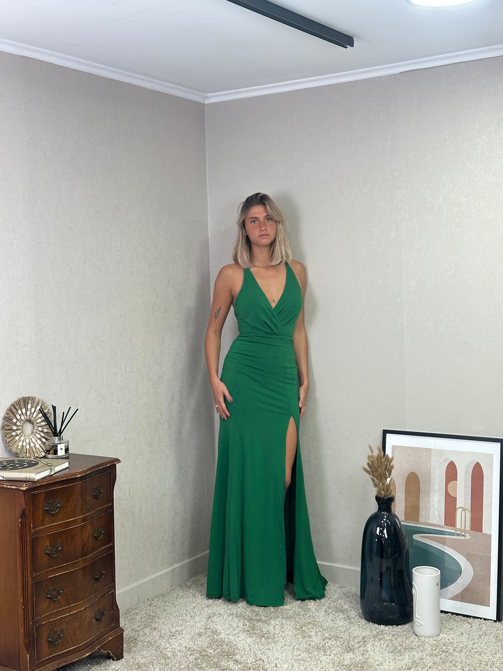 Robe de soirée fendue à bretelles croisées - RIGA