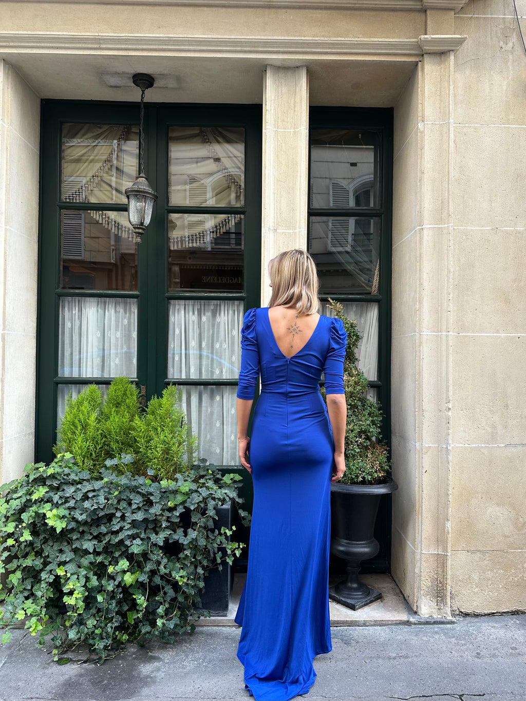 Robe de soirée drapée à manches bouffantes - ACCRA