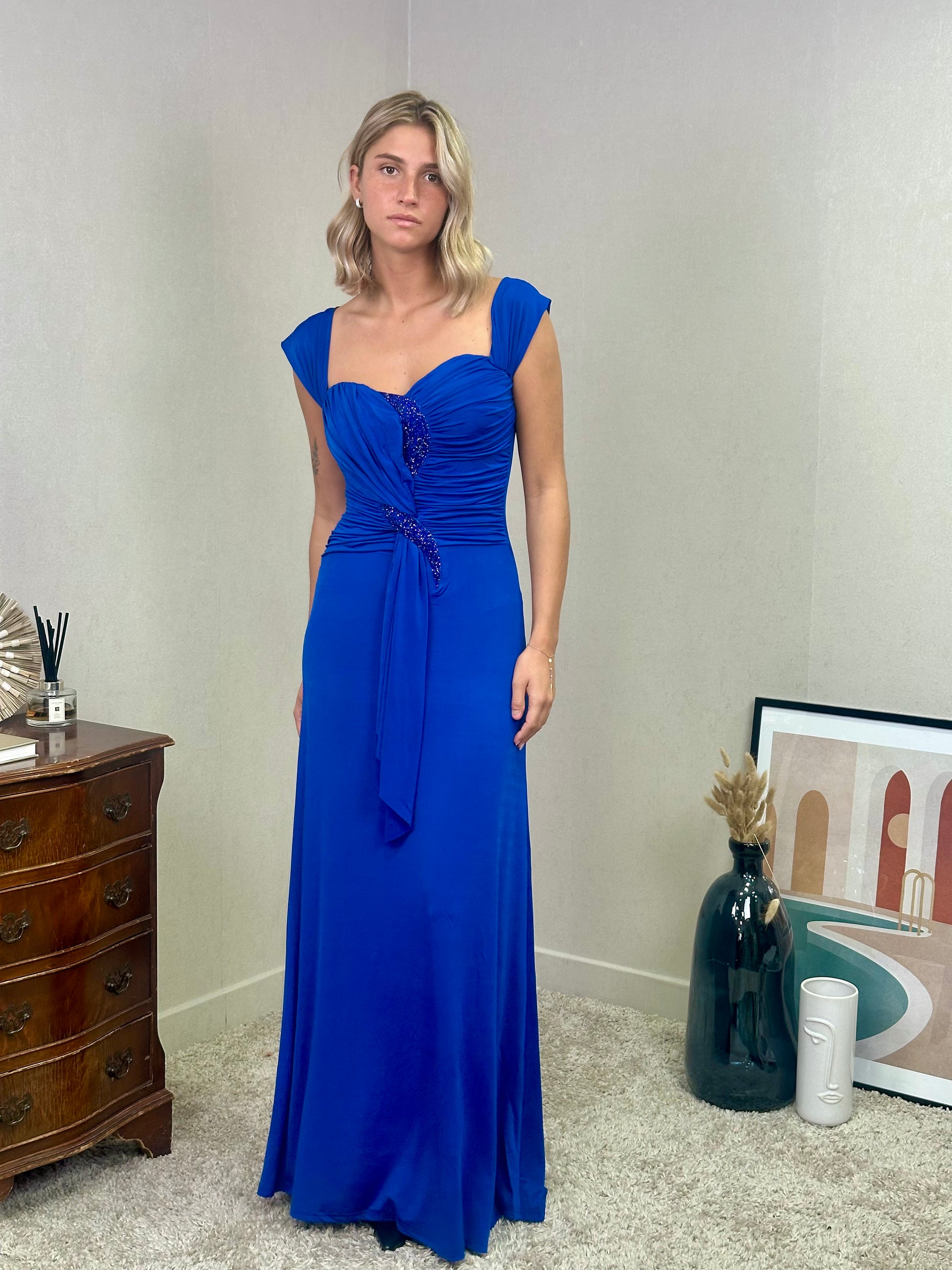 Robe de soirée bustier drapée avec strass - ESTELLE