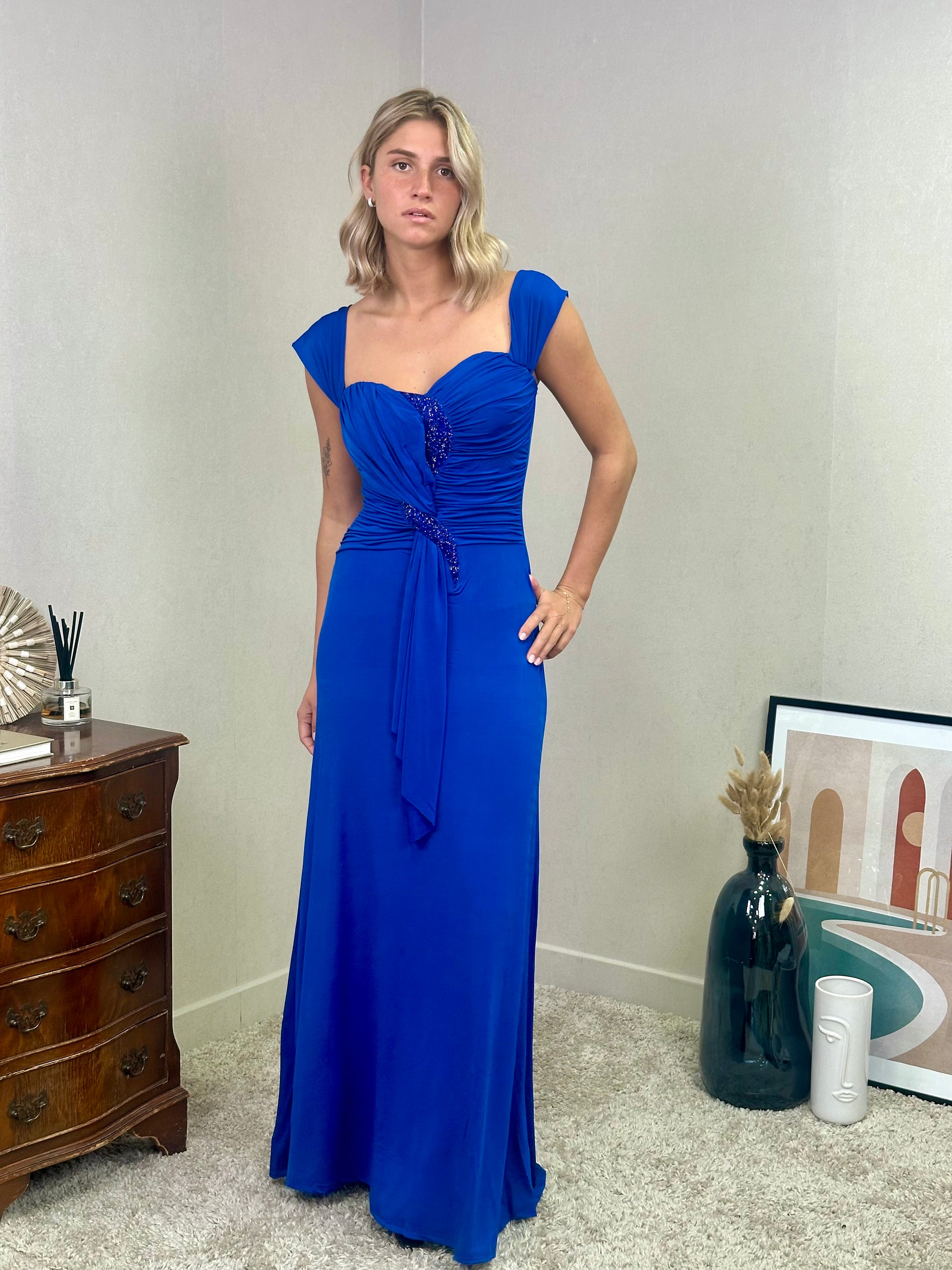 Robe de soirée bustier drapée avec strass - ESTELLE