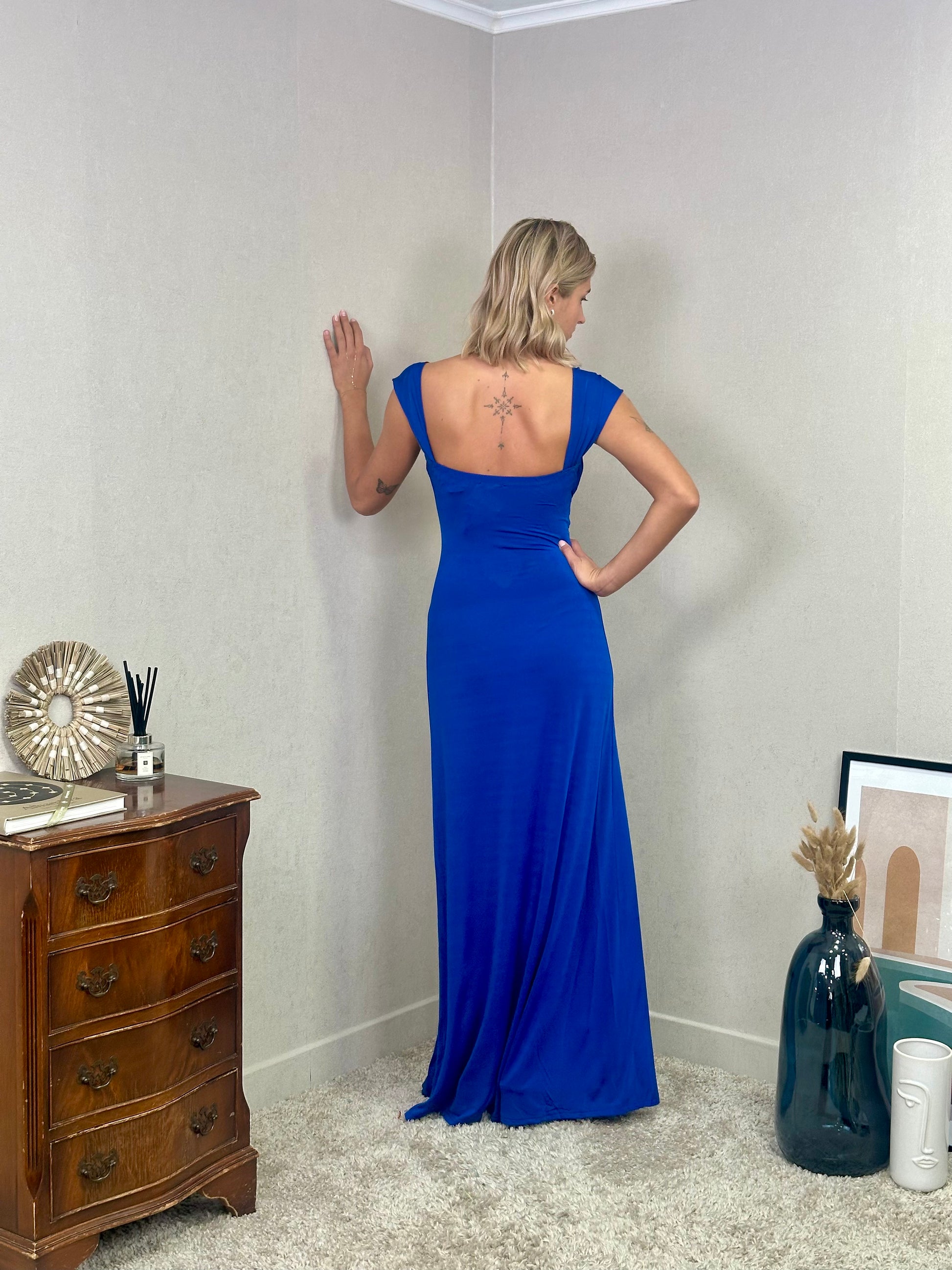 Robe de soirée bustier drapée avec strass - ESTELLE