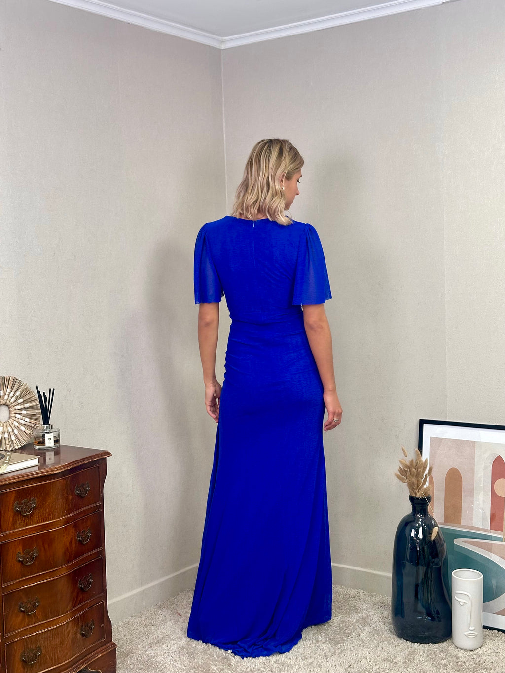 Robe de soirée fluide avec ceinture et manches papillon - PIRRI